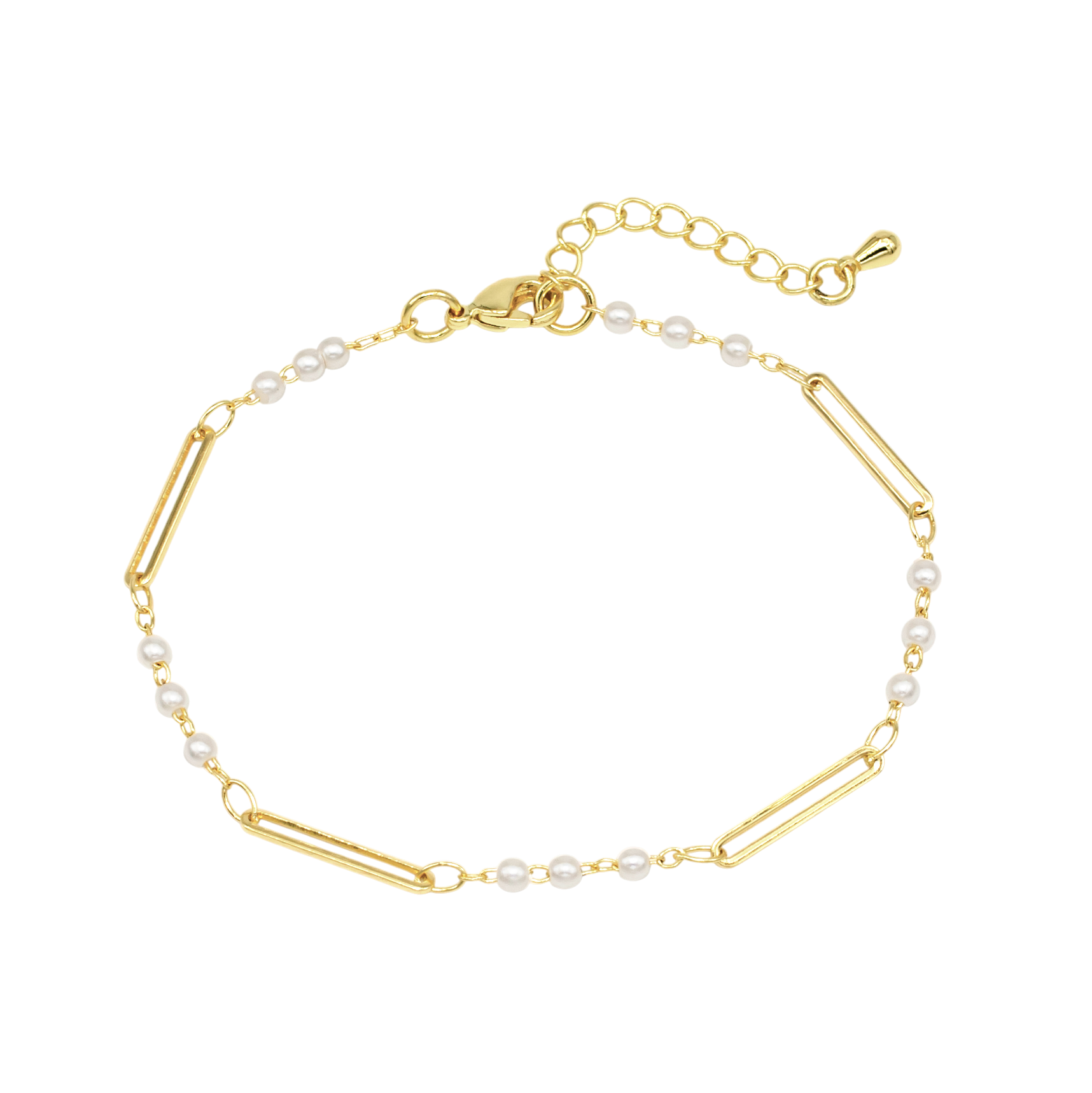 Dainty Gold Pearl Paper Clip Bracelet BR-SJ0141