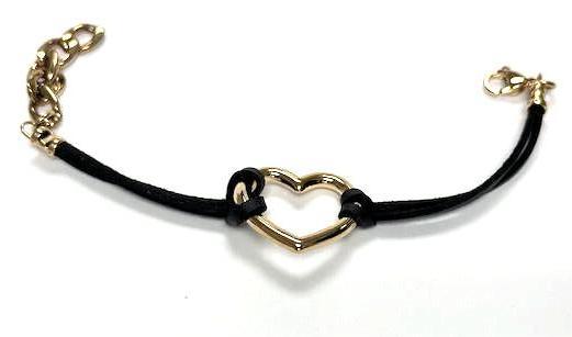 BLACK CORD BRACELET WITH GOLD PLATED HEART HOOP CHARM ✦ BR-SJ3003