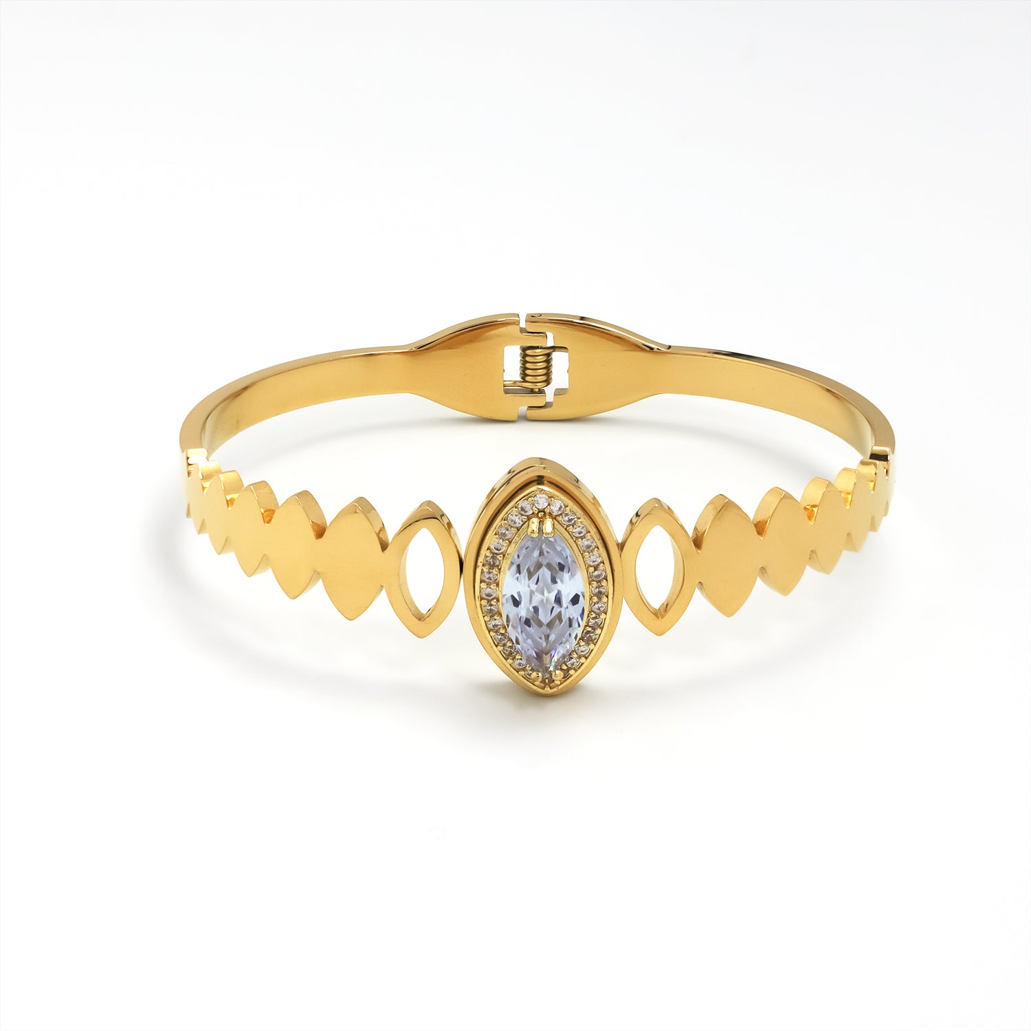 Gold Classic Stainless Steel CZ Marquise Bangle