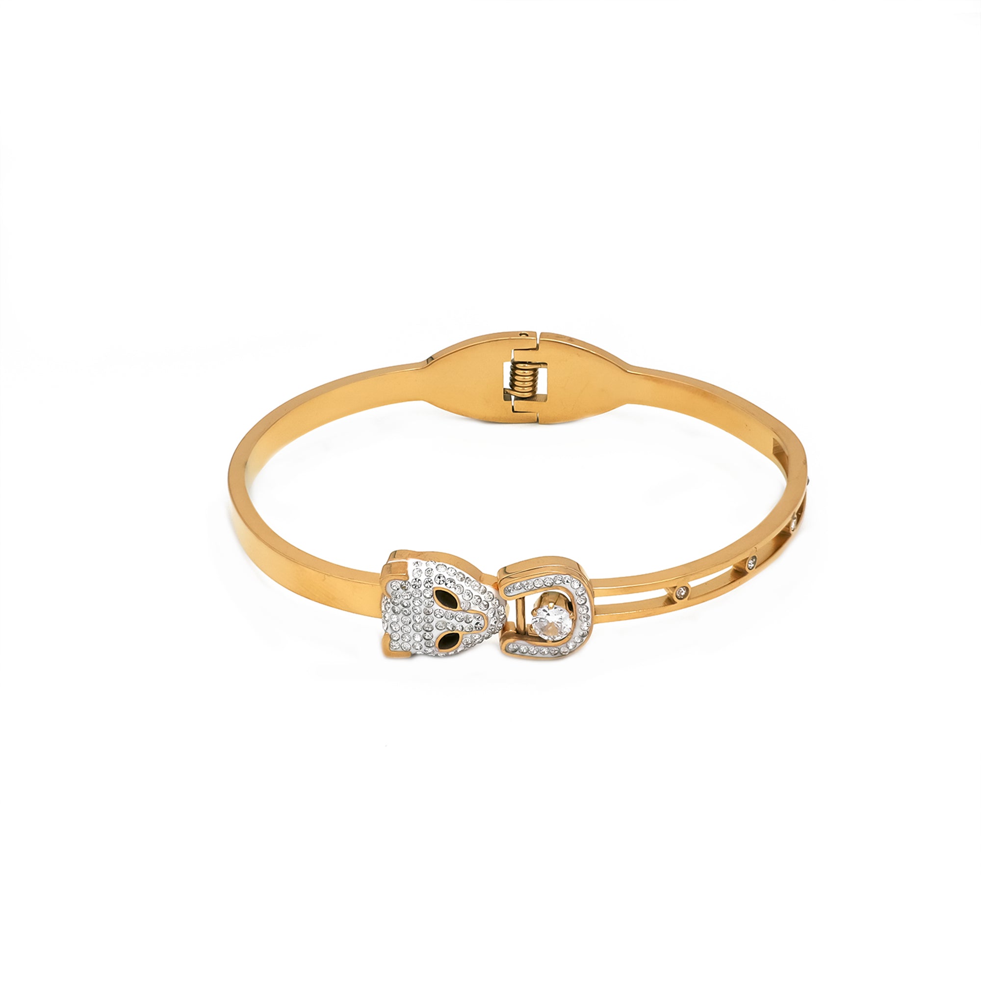 Gold or Silver Classic Stainless Steel CZ Animal Bangle ✦ BR-0013 BR-0014