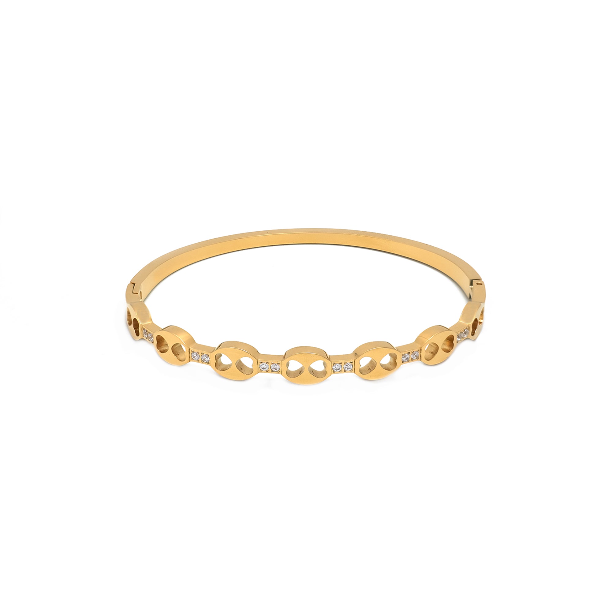 Gold or Silver Chic Stainless Steel CZ Heart Bangle ✦ BR-0015 BR-0016
