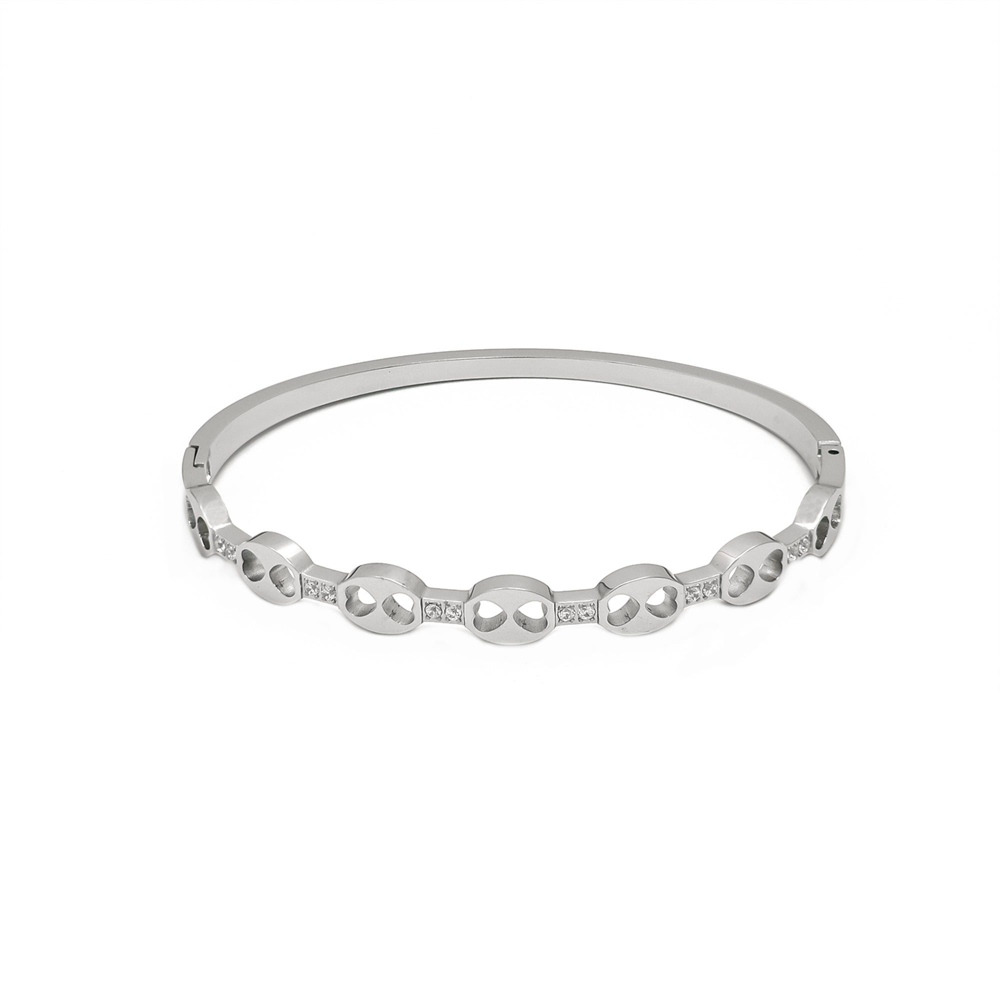 Gold or Silver Chic Stainless Steel CZ Heart Bangle ✦ BR-0015 BR-0016