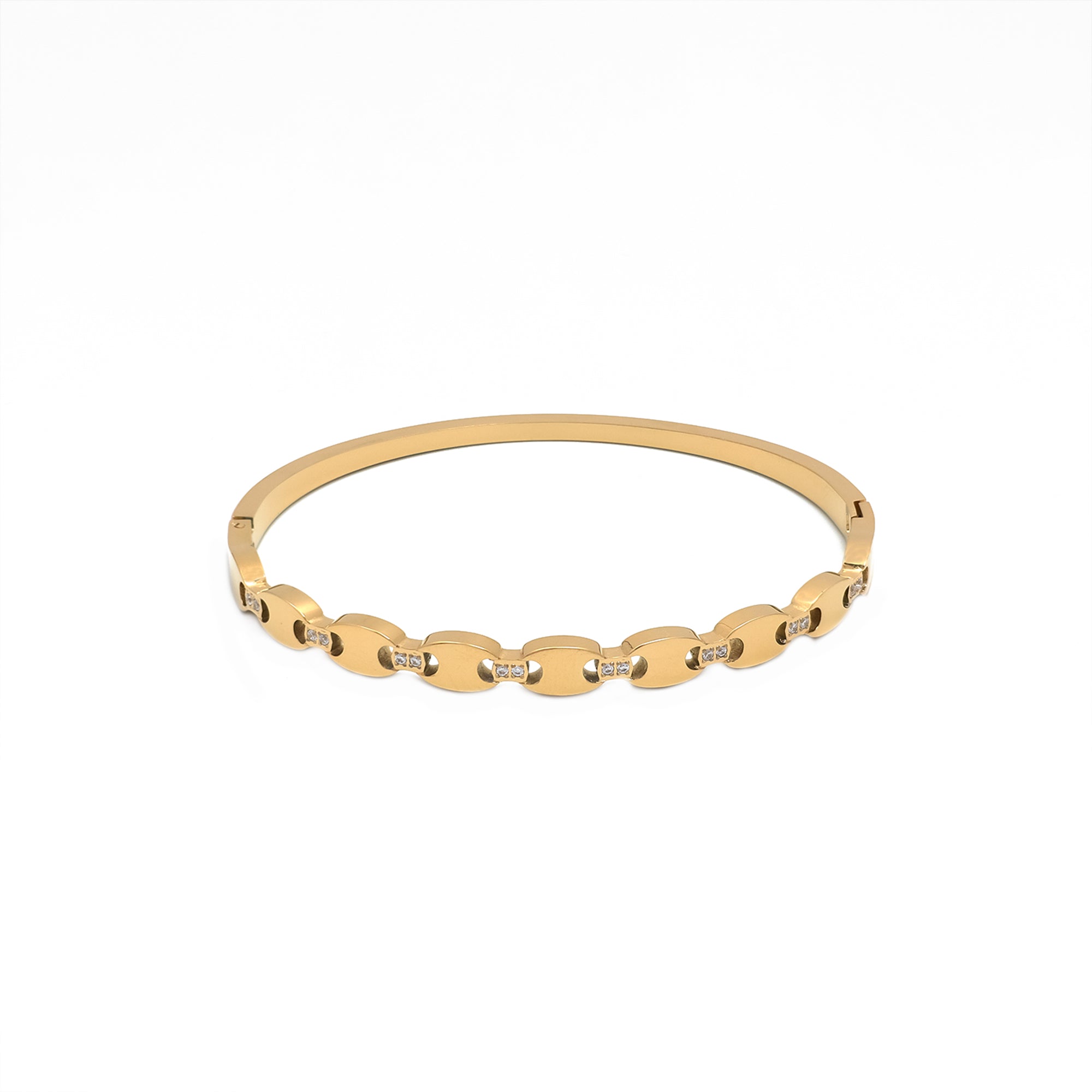 Gold or Silver Classic Stainless Steel CZ Mariner Bangle ✦ BR-0017 BR-0018