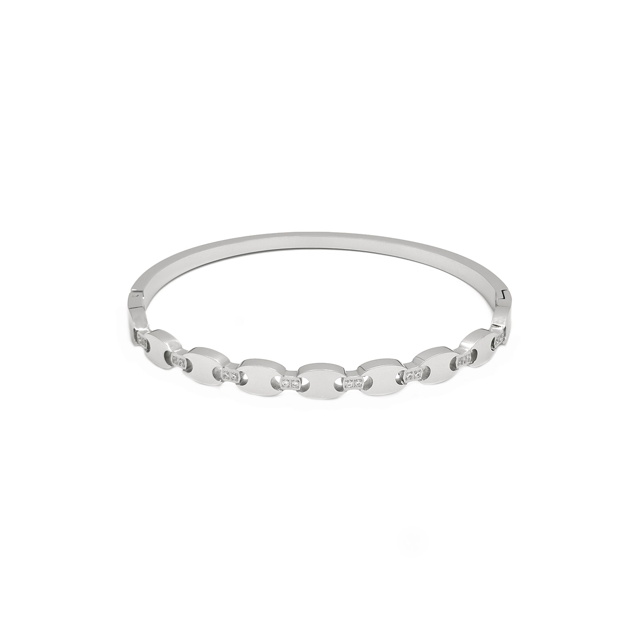 Gold or Silver Classic Stainless Steel CZ Mariner Bangle ✦ BR-0017 BR-0018