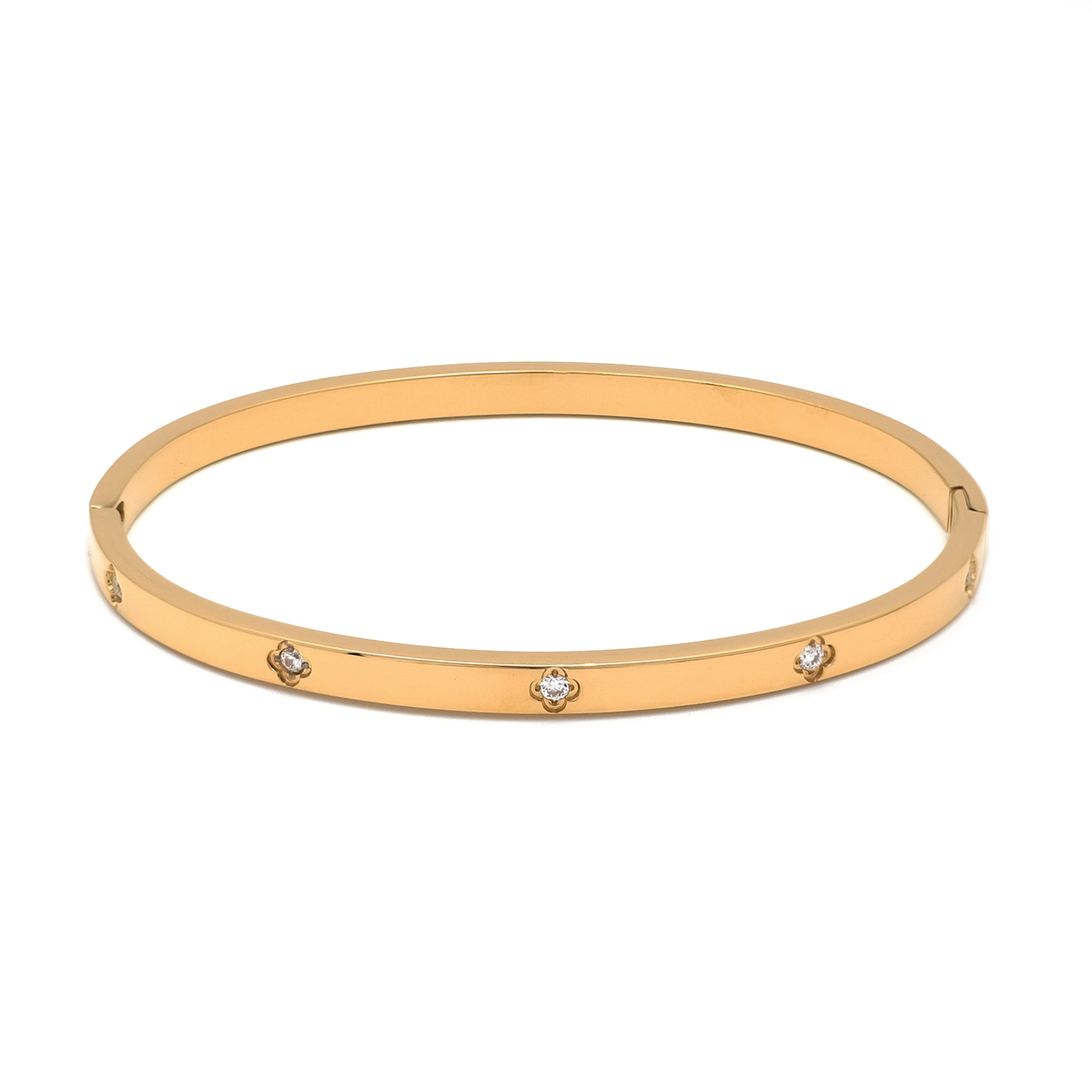 Gold or Silver Dainty Stainless Steel CZ Flower Bangle ✦ BR-0019 BR-0020