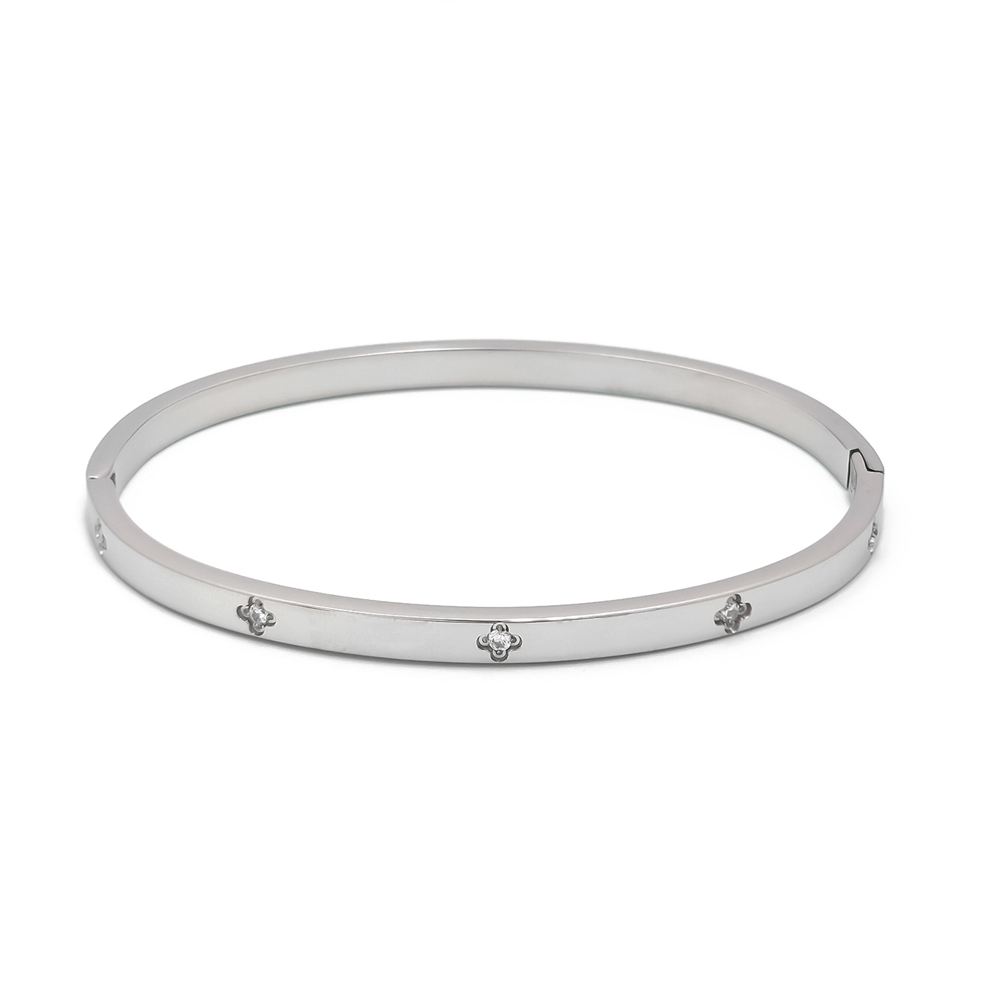 Gold or Silver Dainty Stainless Steel CZ Flower Bangle ✦ BR-0019 BR-0020