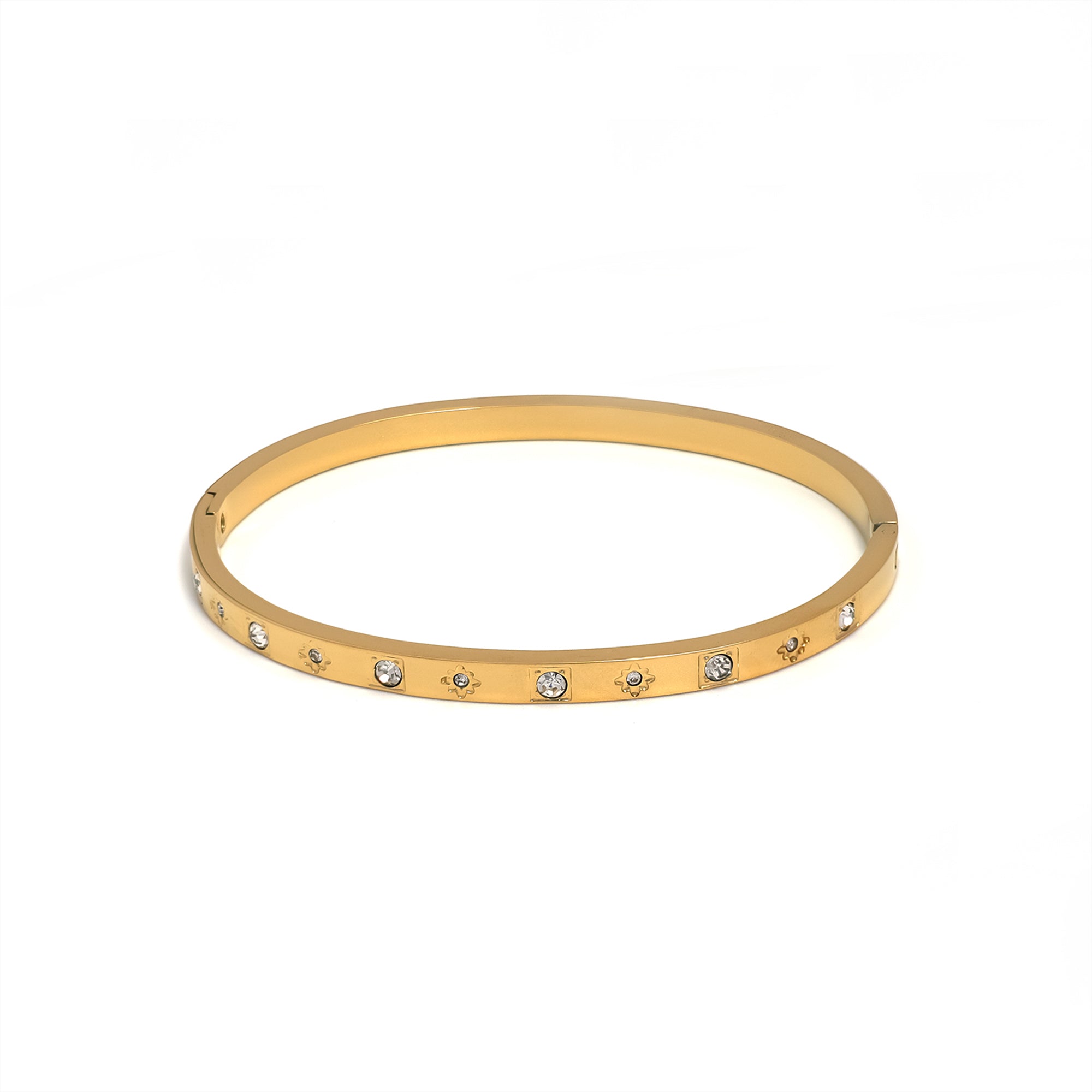 Gold or Silver Minimalist Stainless Steel CZ Celestial Bangle ✦ BR-0021 BR-0022