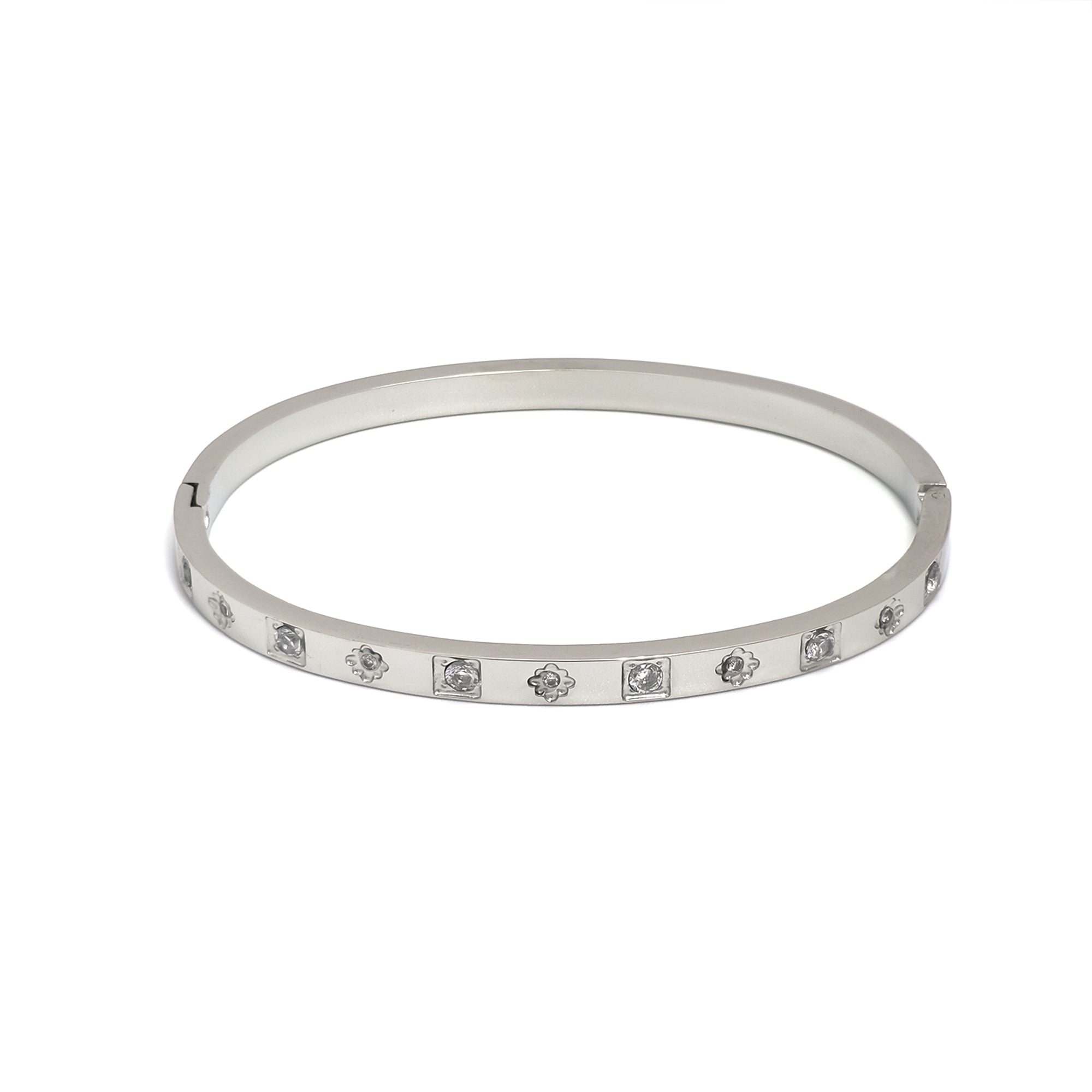 Gold or Silver Minimalist Stainless Steel CZ Celestial Bangle ✦ BR-0021 BR-0022