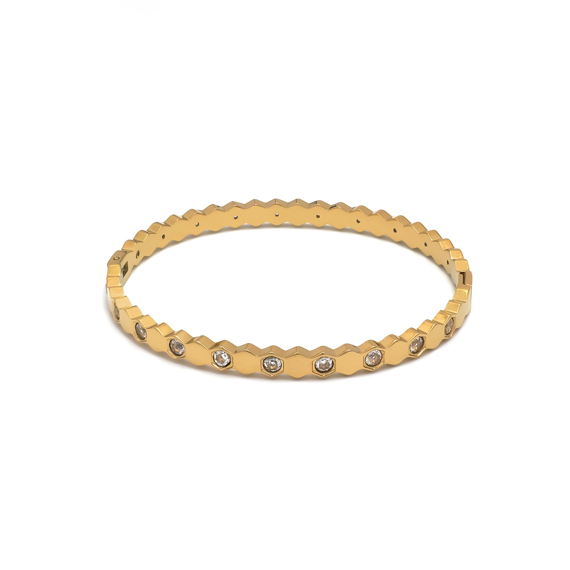 Gold or Silver Geometric Stainless Steel CZ Bangle ✦ BR-0025 BR-0026