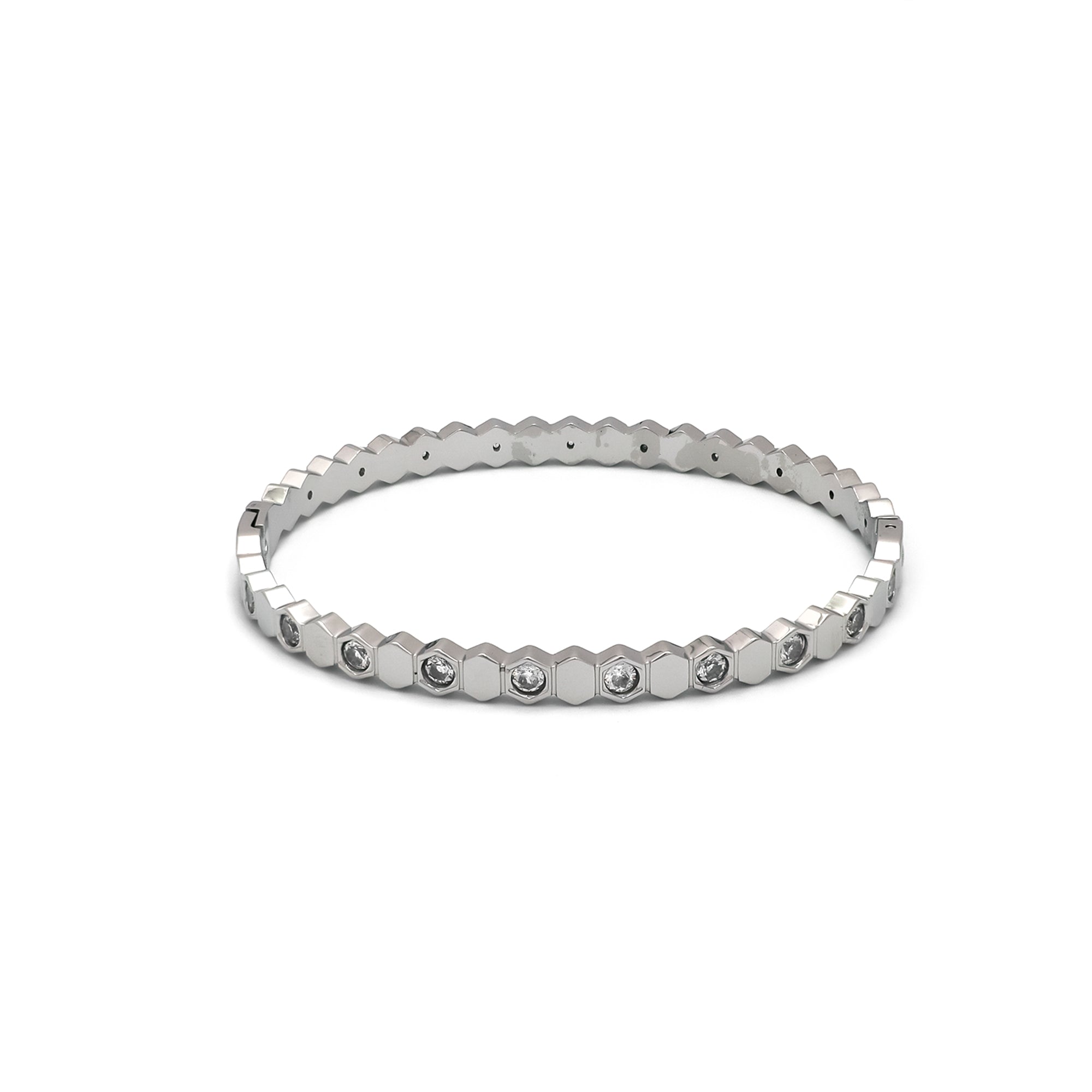 Gold or Silver Geometric Stainless Steel CZ Bangle ✦ BR-0025 BR-0026