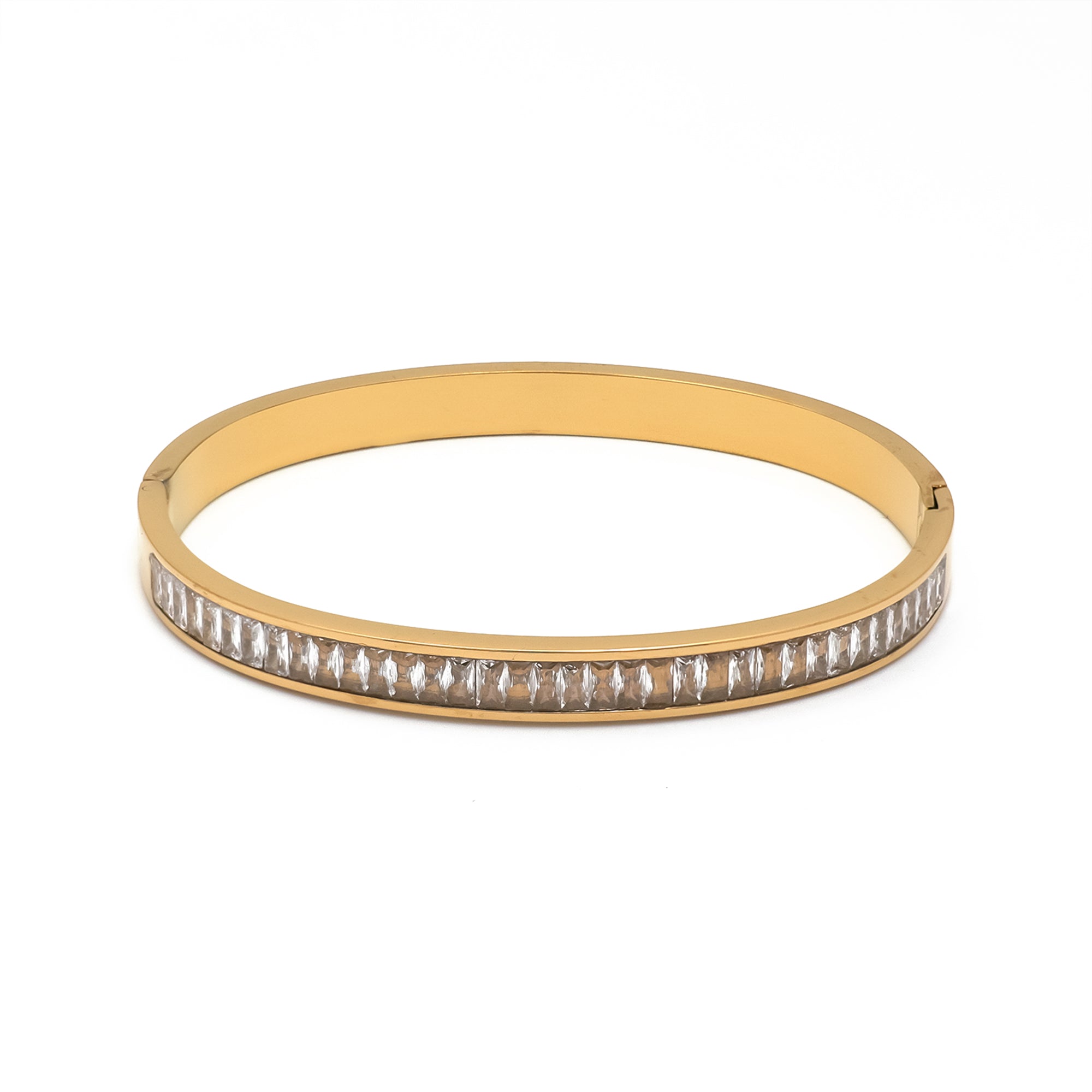Gold or Silver Classic Stainless Steel CZ Baguette Bangle ✦ BR-0027 BR-0028