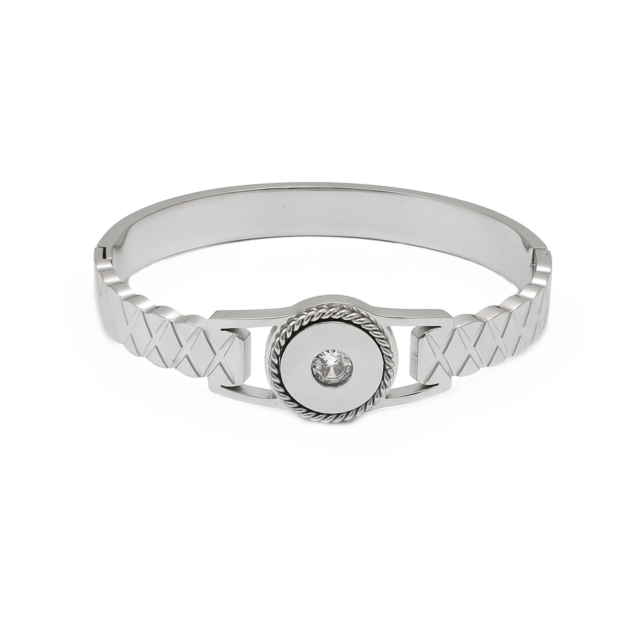 Gold or Silver Classic Stainless Steel CZ Statement Bangle ✦ BR-0033 BR-0034