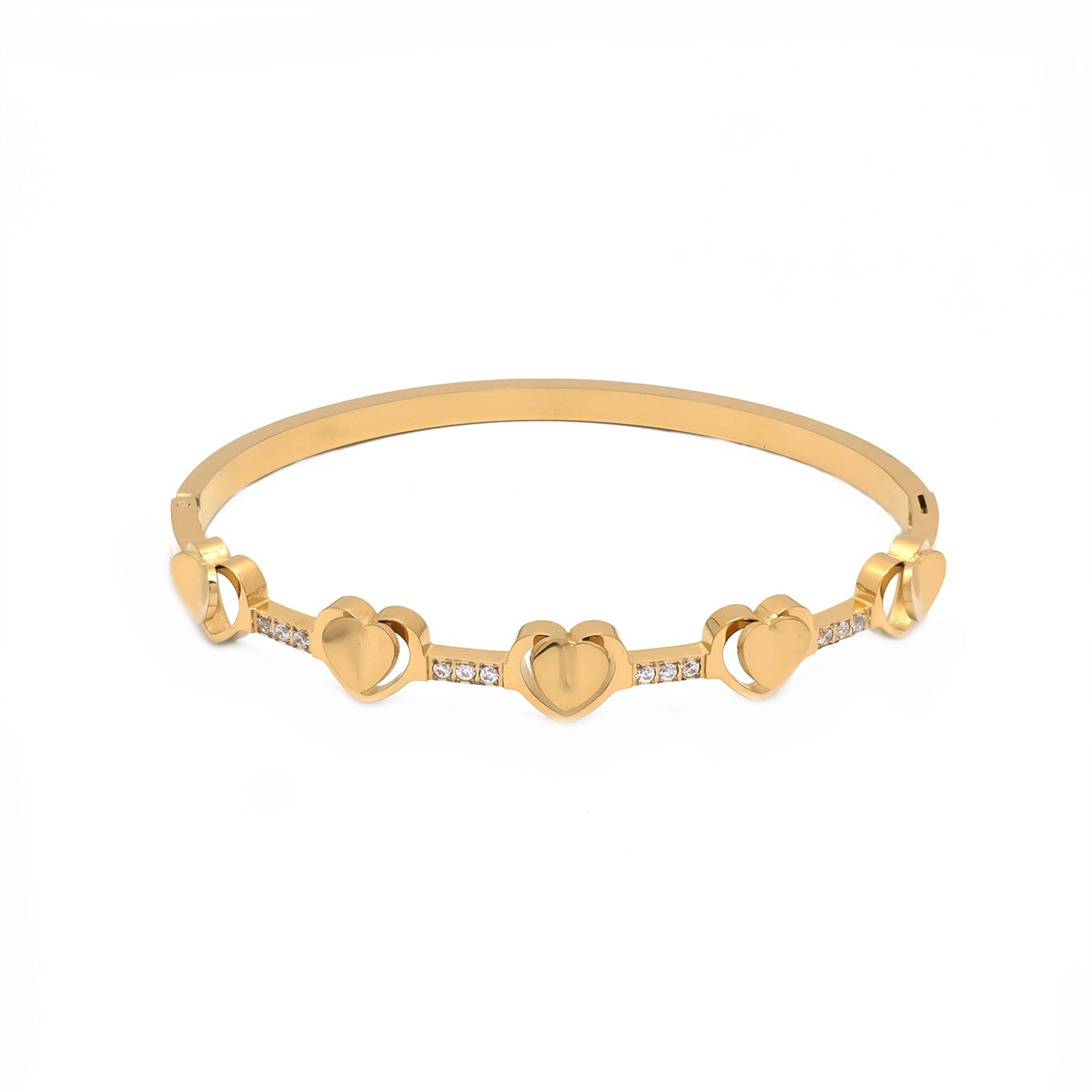 Gold or Silver Dainty Stainless Steel CZ Heart Bangle ✦ BR-0037 BR-0038