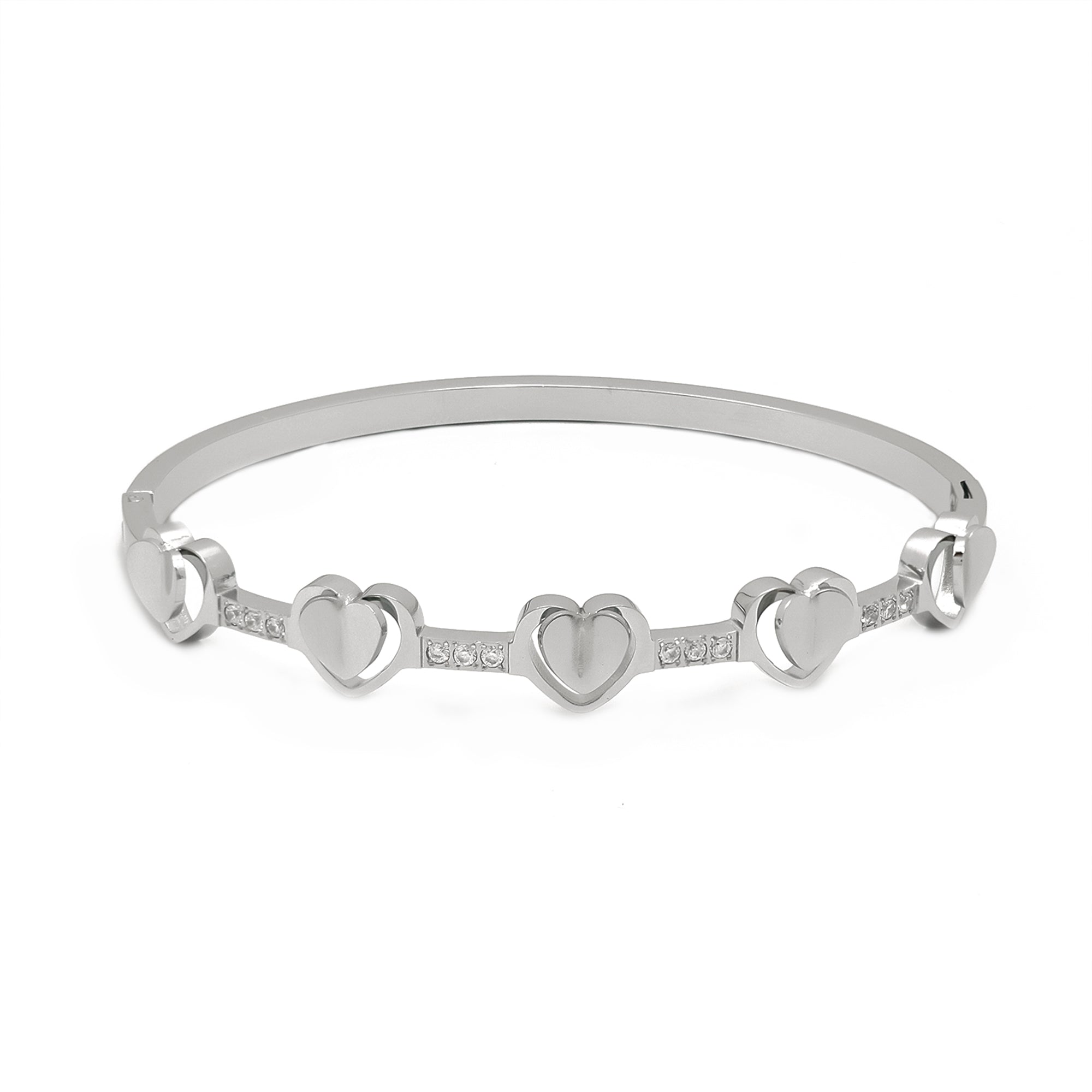 Gold or Silver Dainty Stainless Steel CZ Heart Bangle ✦ BR-0037 BR-0038