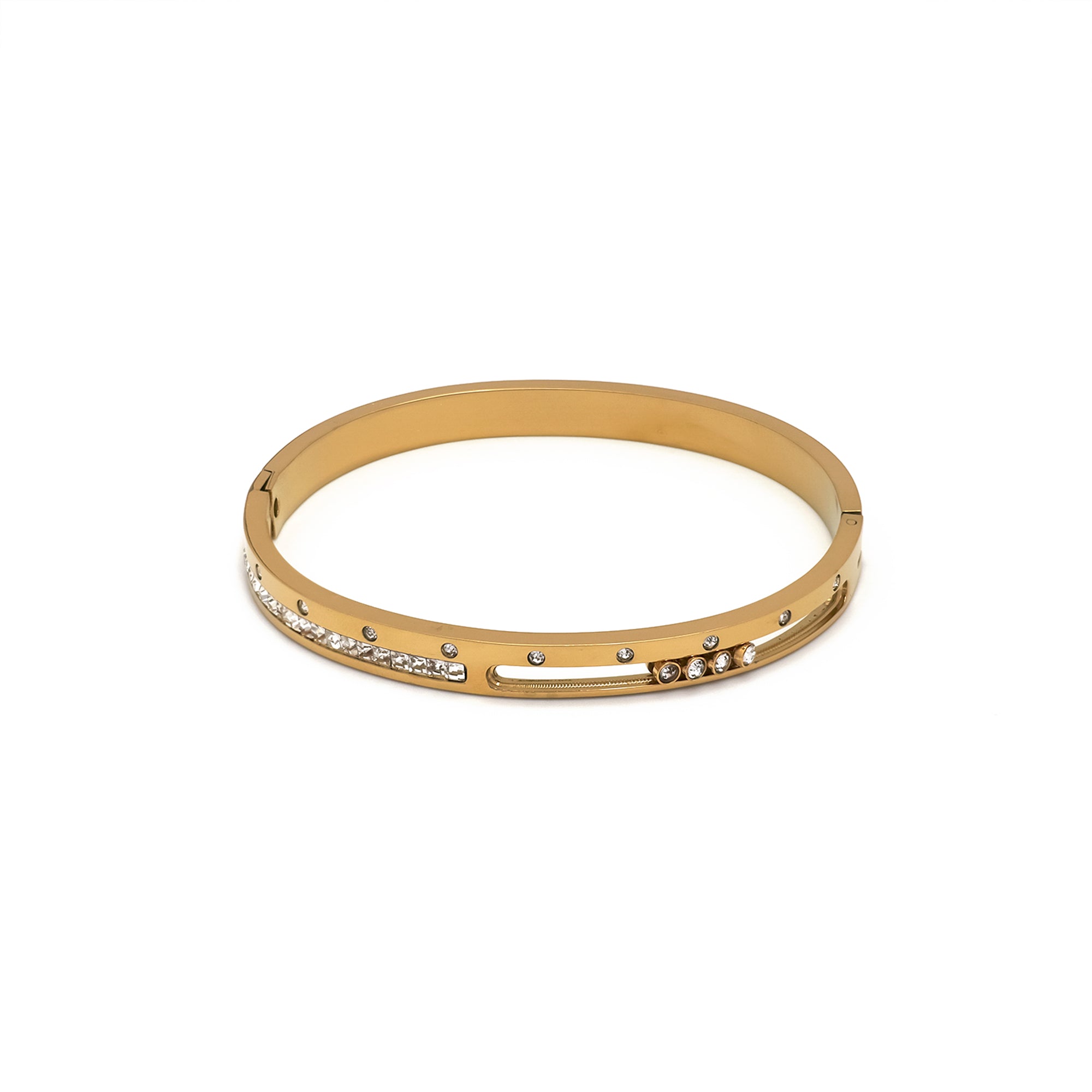Gold or Silver Classic Stainless Steel CZ Stacked Bangle ✦ BR-0043 BR-0044