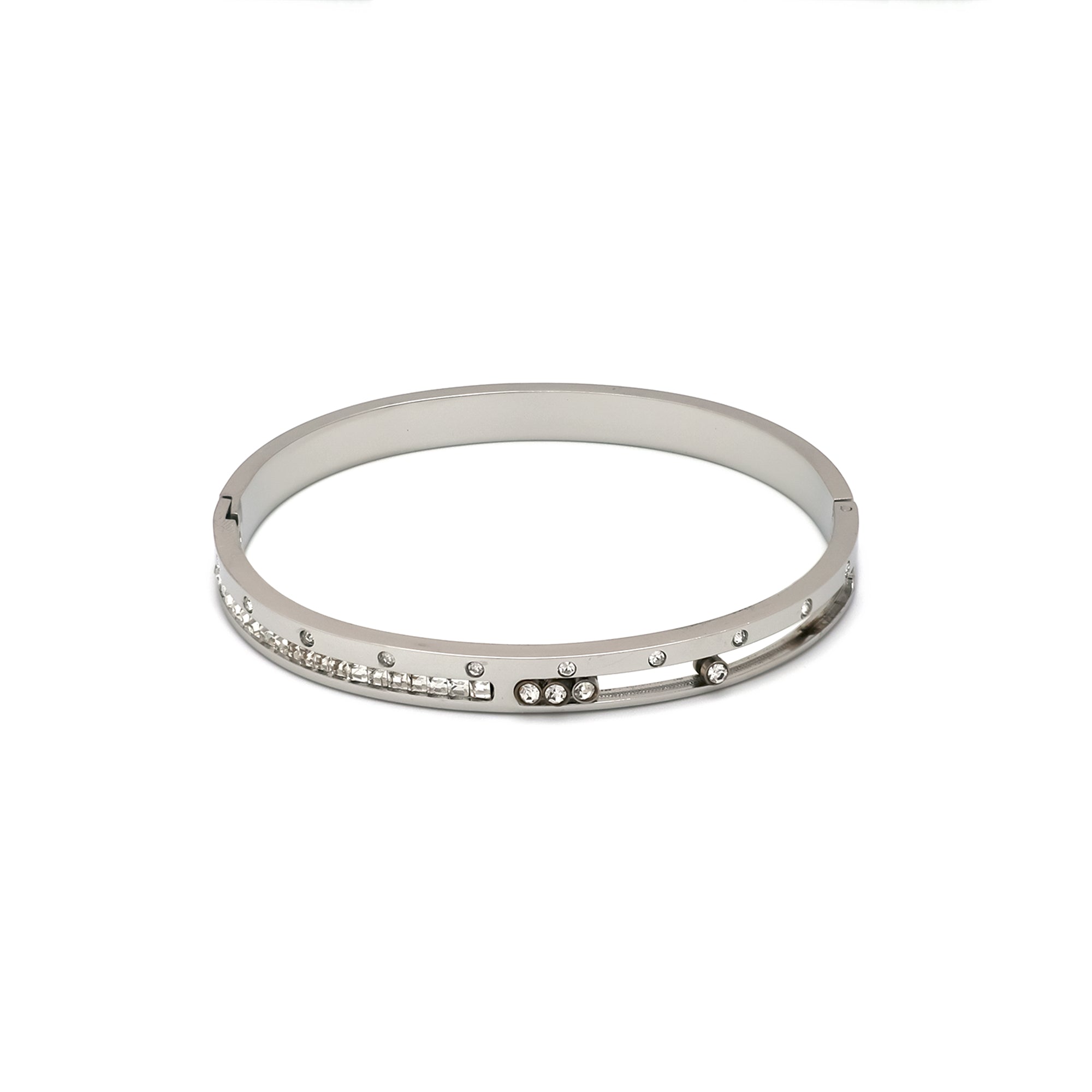 Gold or Silver Classic Stainless Steel CZ Stacked Bangle ✦ BR-0043 BR-0044