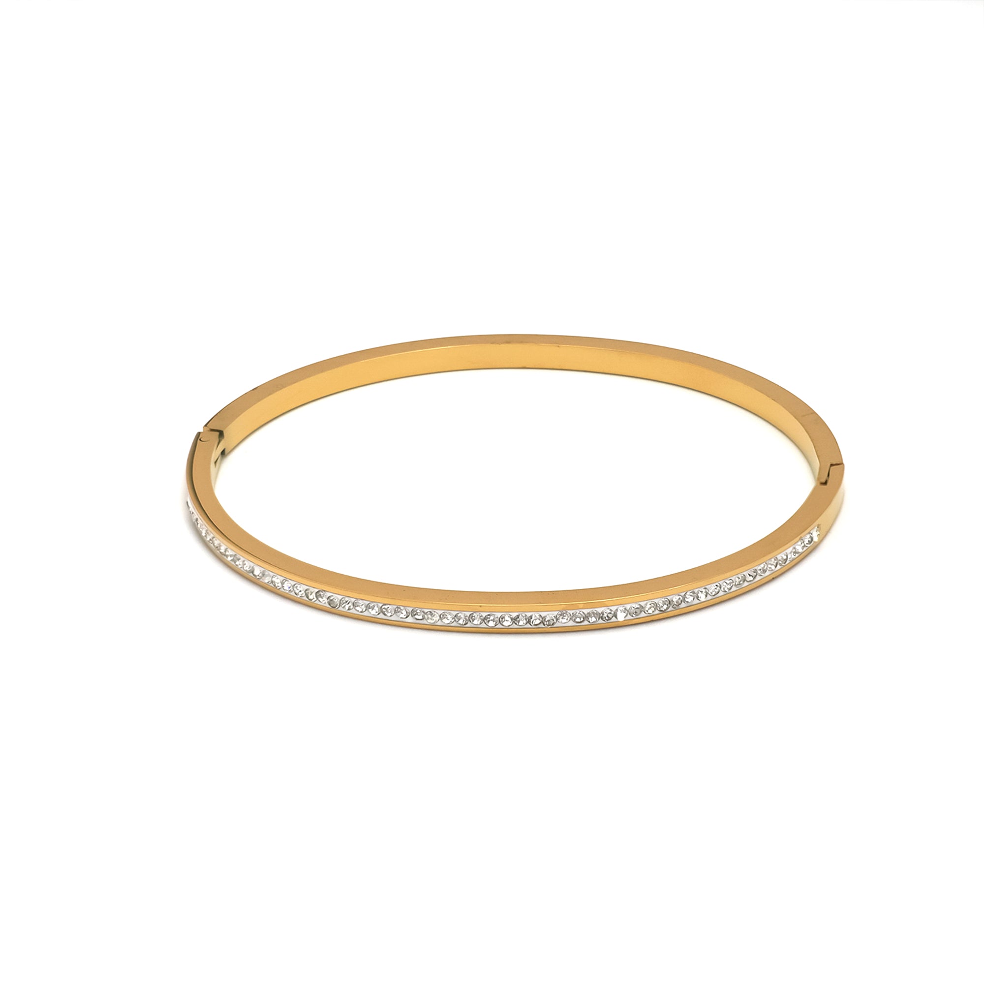 Gold or Silver Minimalist Stainless Steel CZ Bangle ✦ BR-0045 BR-0046