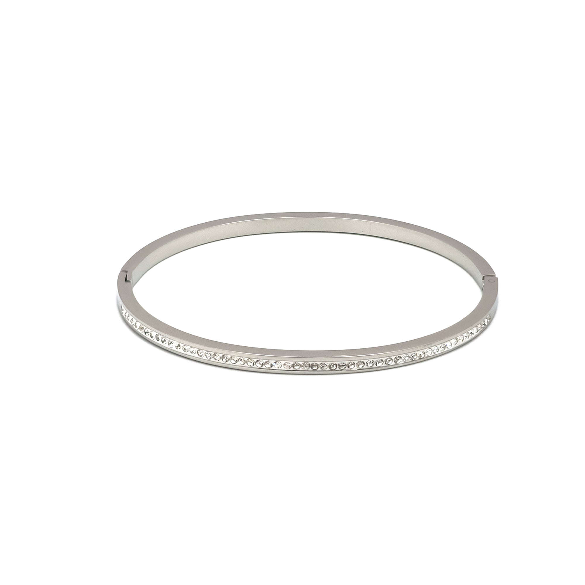 Gold or Silver Minimalist Stainless Steel CZ Bangle ✦ BR-0045 BR-0046
