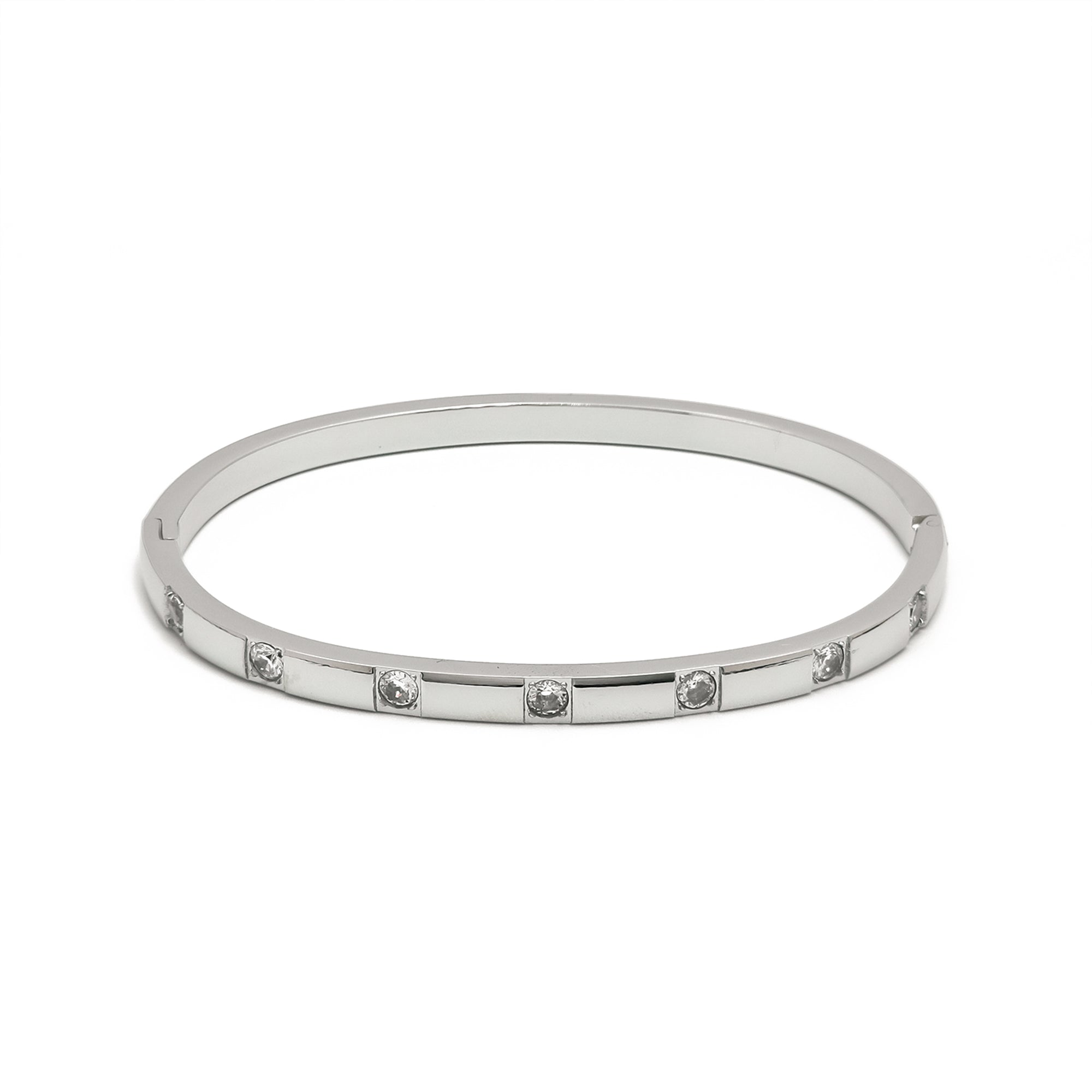 Gold or Silver Classic Stainless Steel CZ Bangle ✦ BR-0049 BR-0050