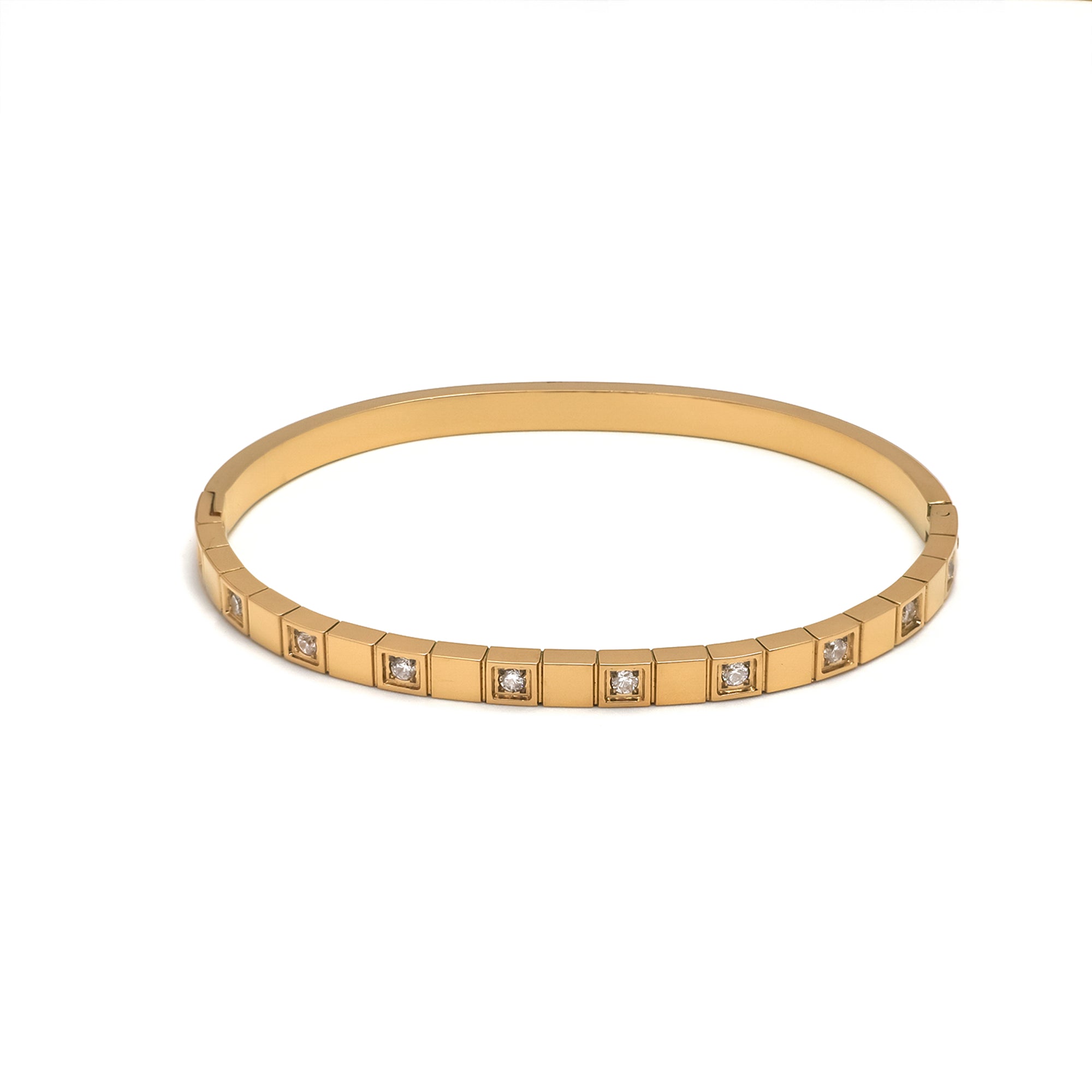 Gold or Silver Geometric Stainless Steel CZ Classic Bangle ✦ BR-0051 BR-0052