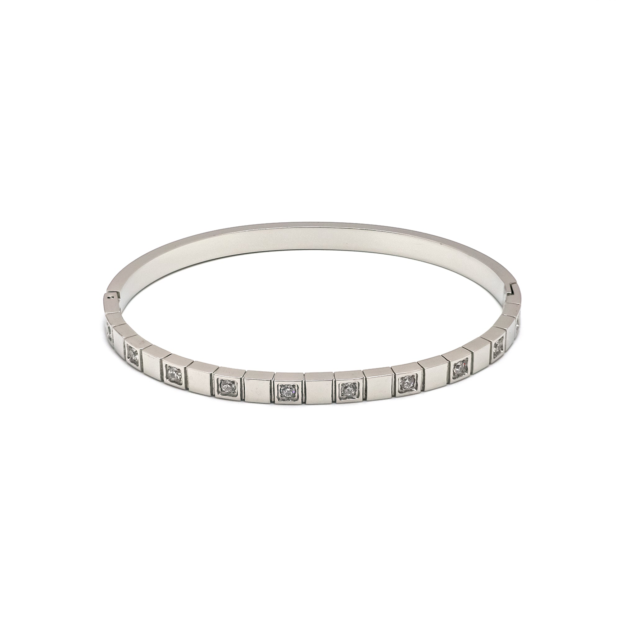 Gold or Silver Geometric Stainless Steel CZ Classic Bangle ✦ BR-0051 BR-0052