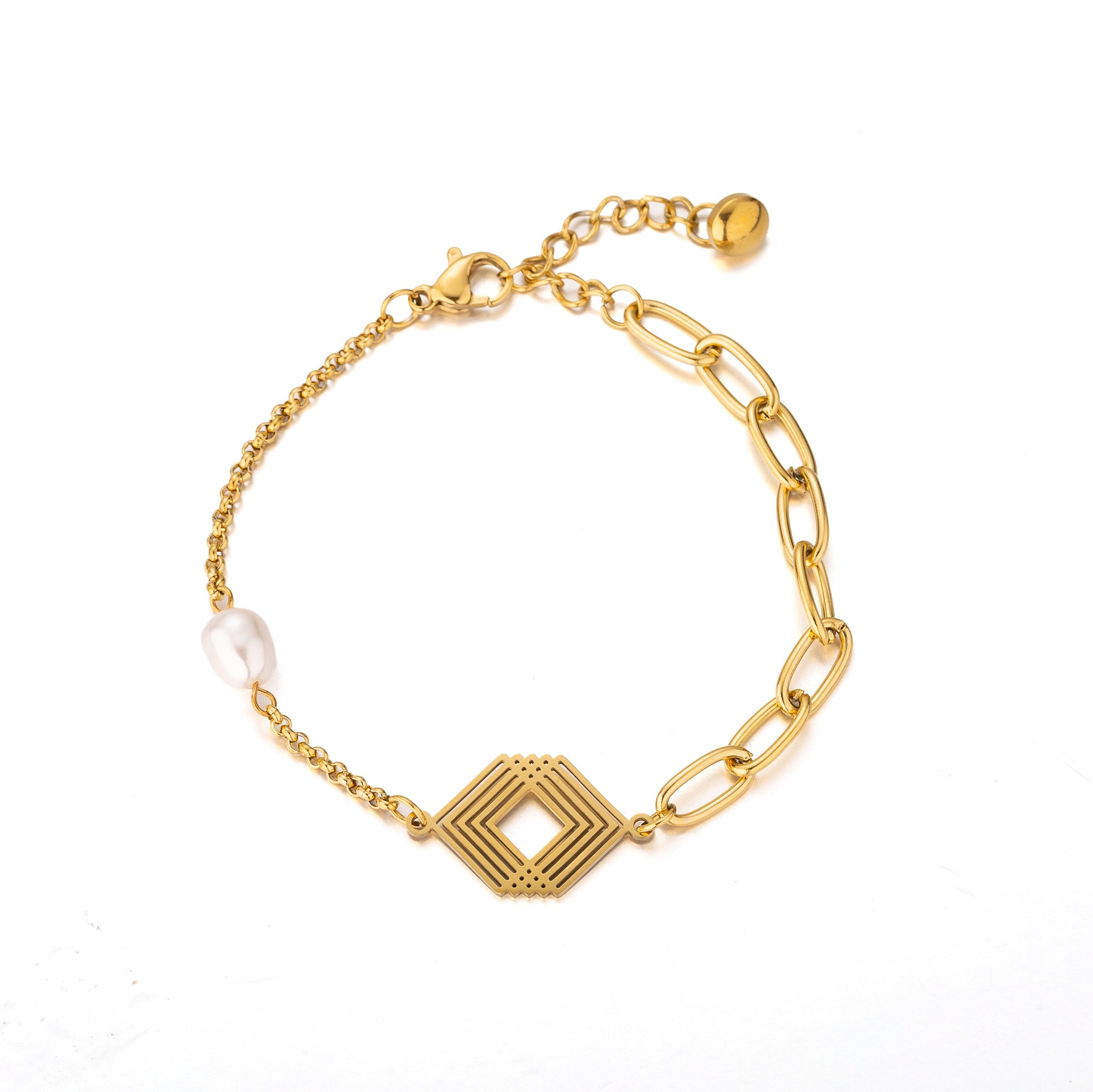 Statement Stainless Steel Pearl Paperclip Chain Link ✦ BR-0059