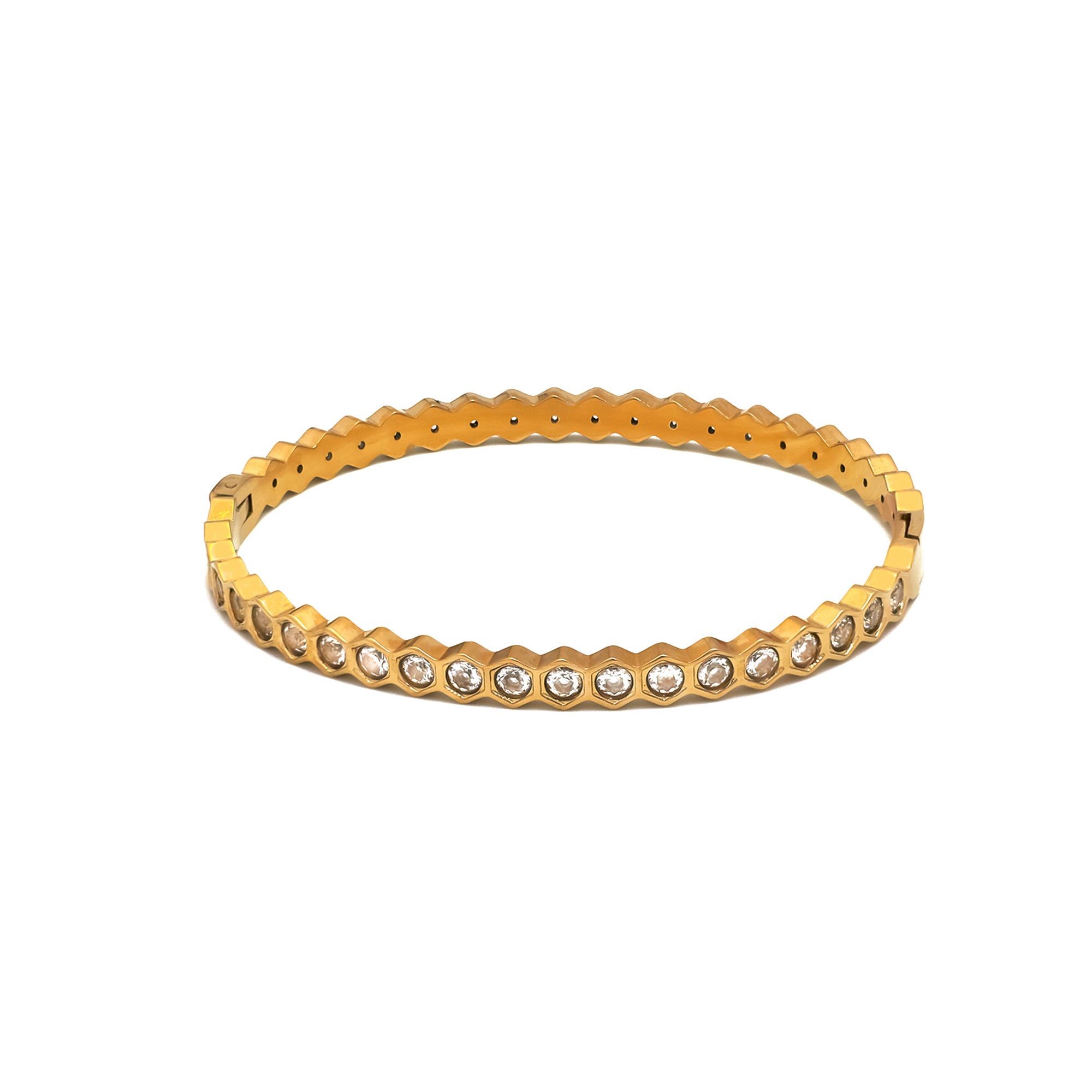 Gold Dainty Stainless Steel CZ Geometric Bangle ✦ BR-0036
