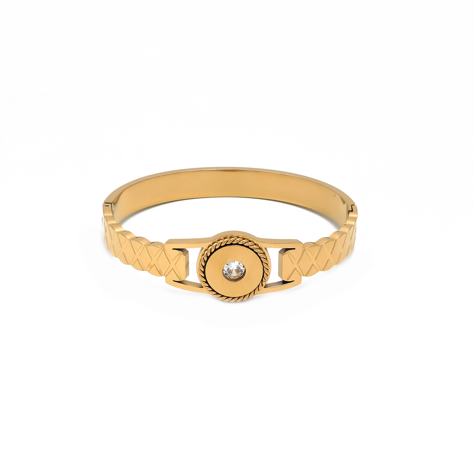 Gold or Silver Classic Stainless Steel CZ Statement Bangle ✦ BR-0033 BR-0034