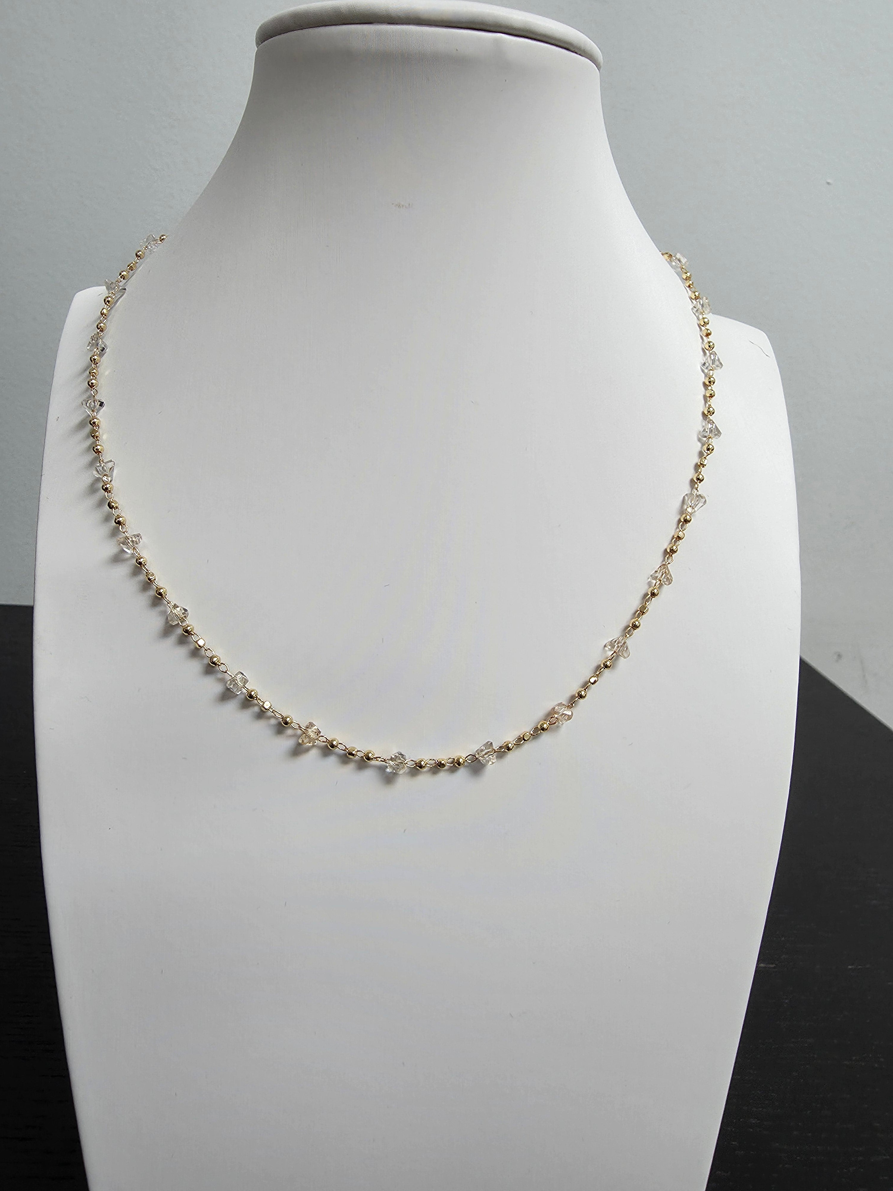 Dainty Clear CZ Satellite Gold Chain Necklace 16 inch CDESIGN-00412