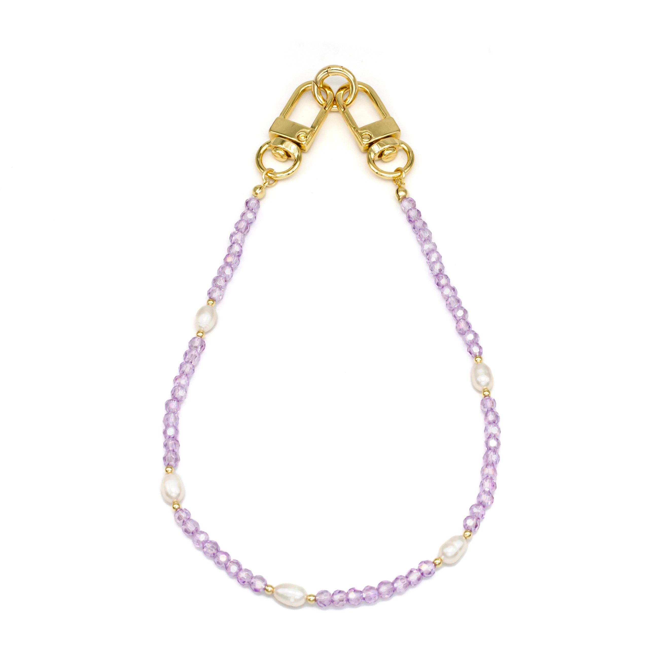 Clear Lavender Purple Bag Charm / Phone Strap with Pearl CDESIGN-00007