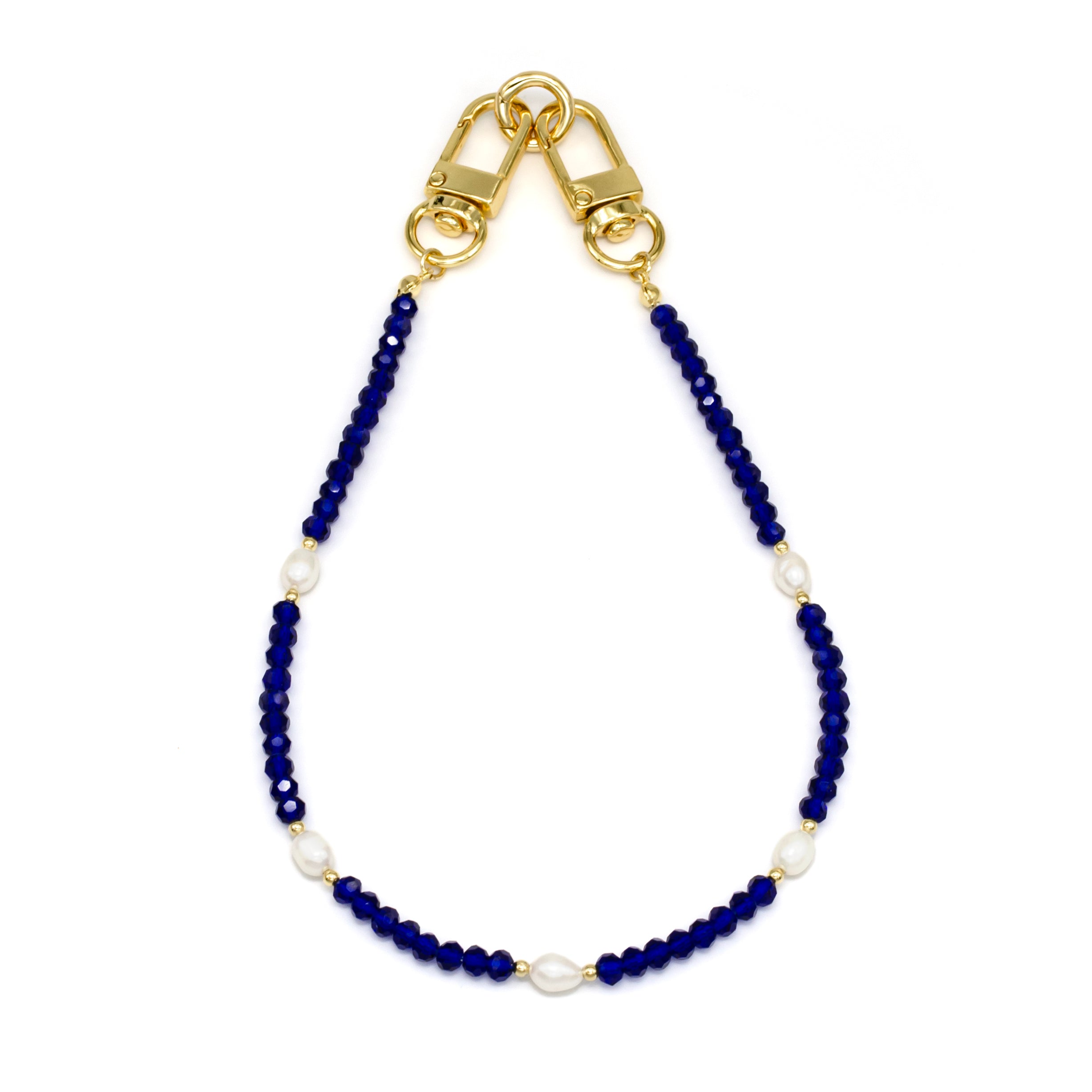 Dark Navy Blue Beaded Bag Charm / Phone Strap with Pearl CDESIGN-00014