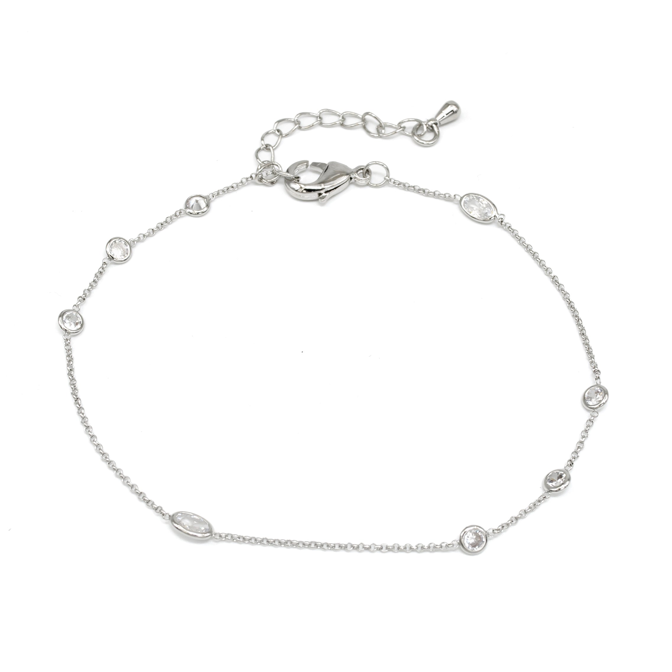 Dainty Silver Clear CZ Adjustable Anklet AN-SJ0091
