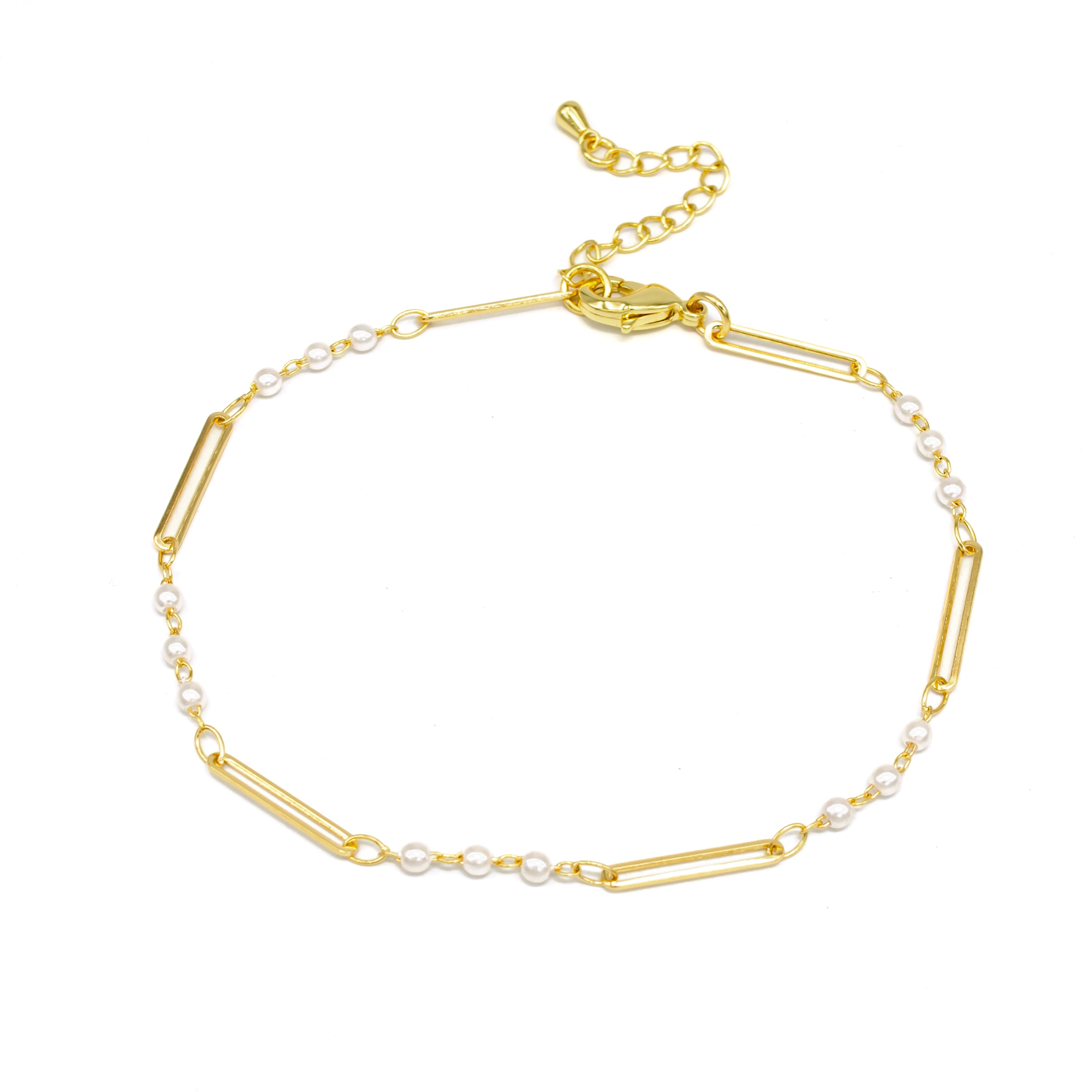 Classic Pearl Paperclip Anklet AN-SJ0094