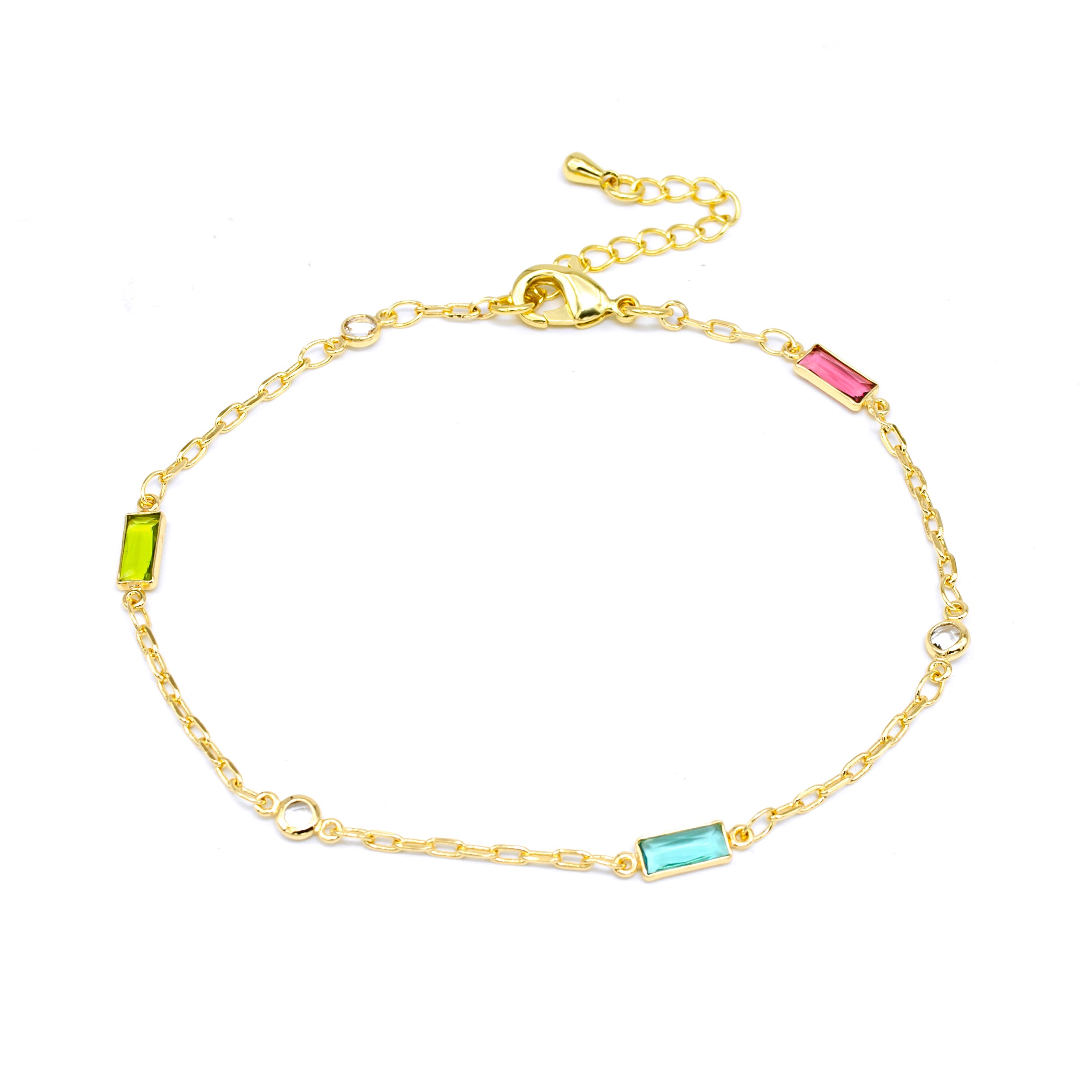 Dainty Gold Multi Color CZ anklet AN-SJ0102