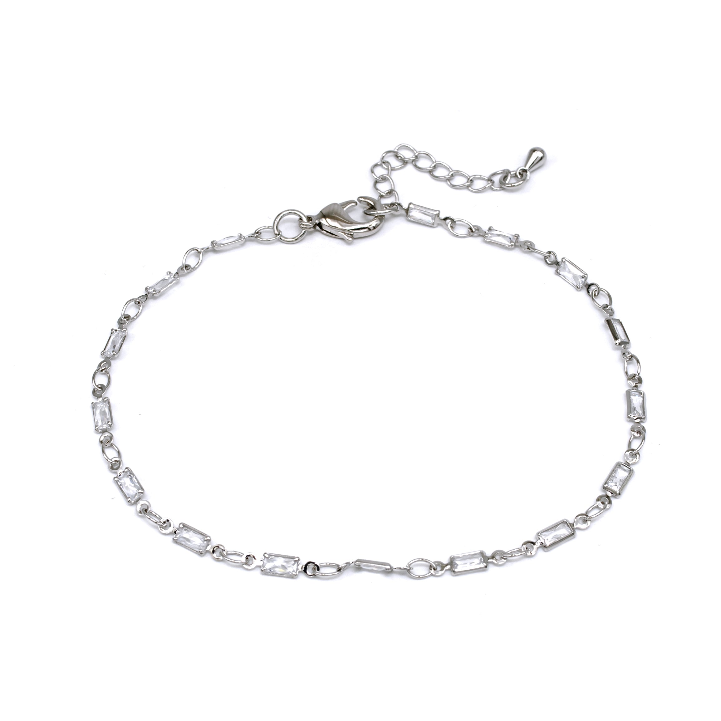Classic Silver Rectangle CZ Anklet AN-SJ0117