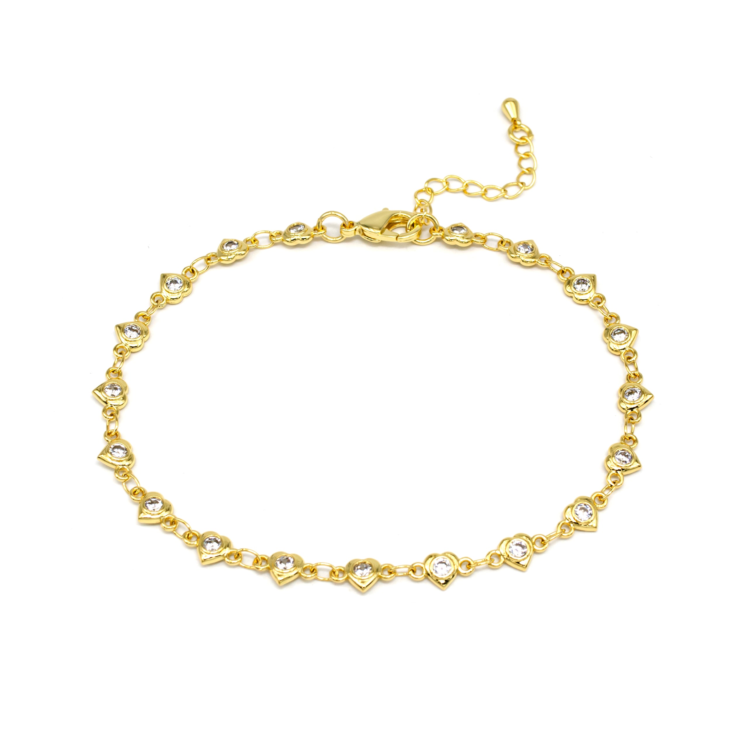 Dainty Gold Heart Clear Cz Anklet AN-SJ0120