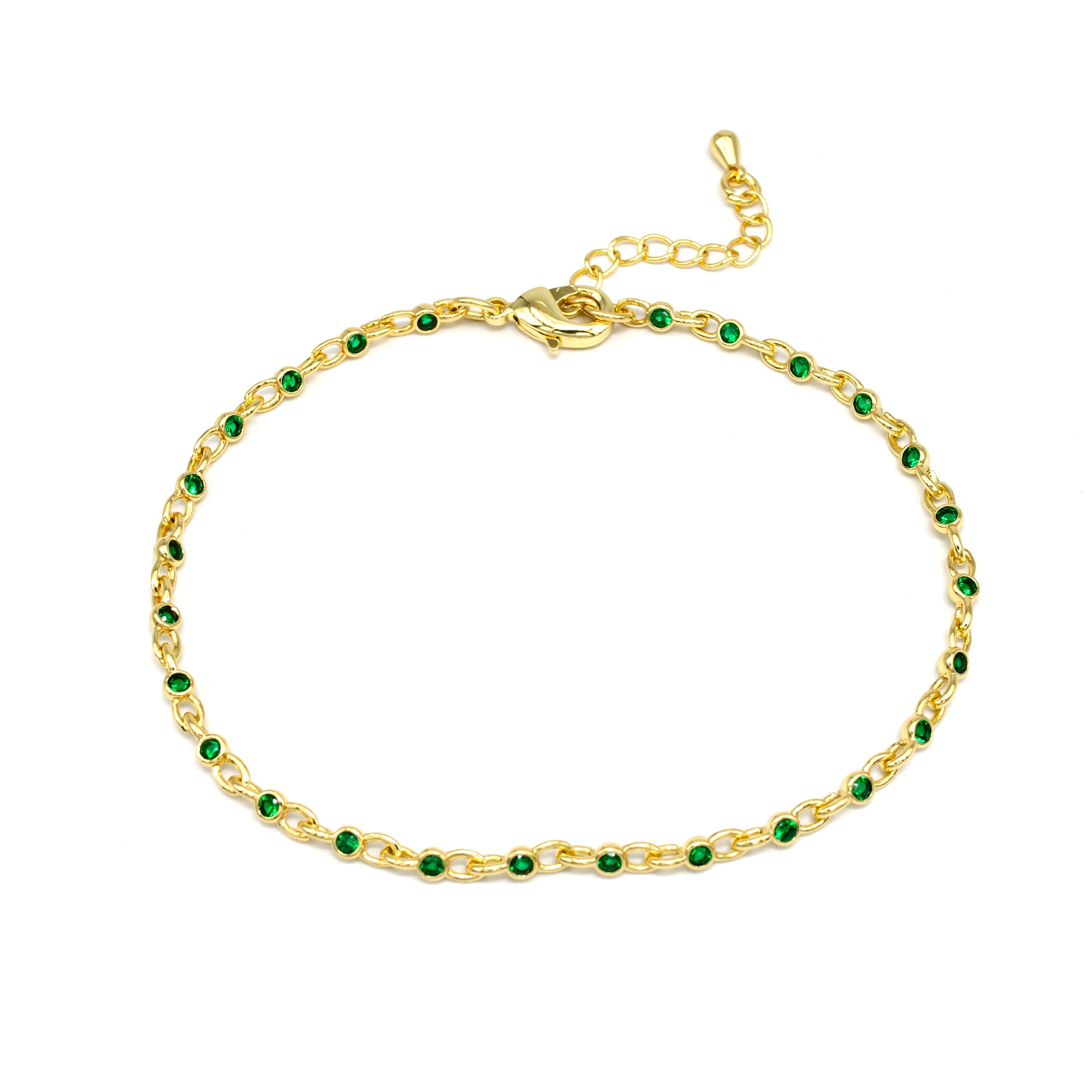 Dainty Gold Emerald Green Cz Anklet AN-SJ0121