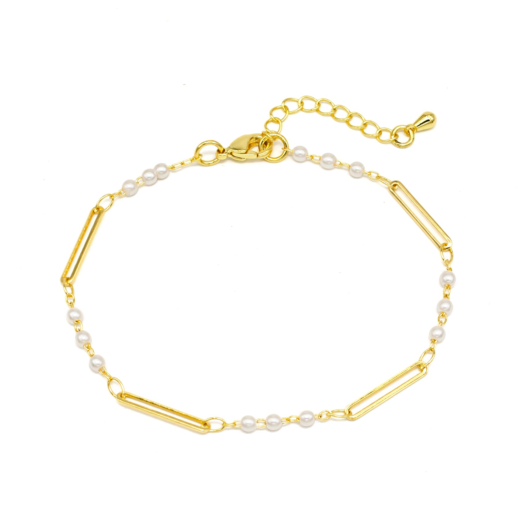 Dainty Gold Pearl Paper Clip Bracelet ✦ BR-SJ0141
