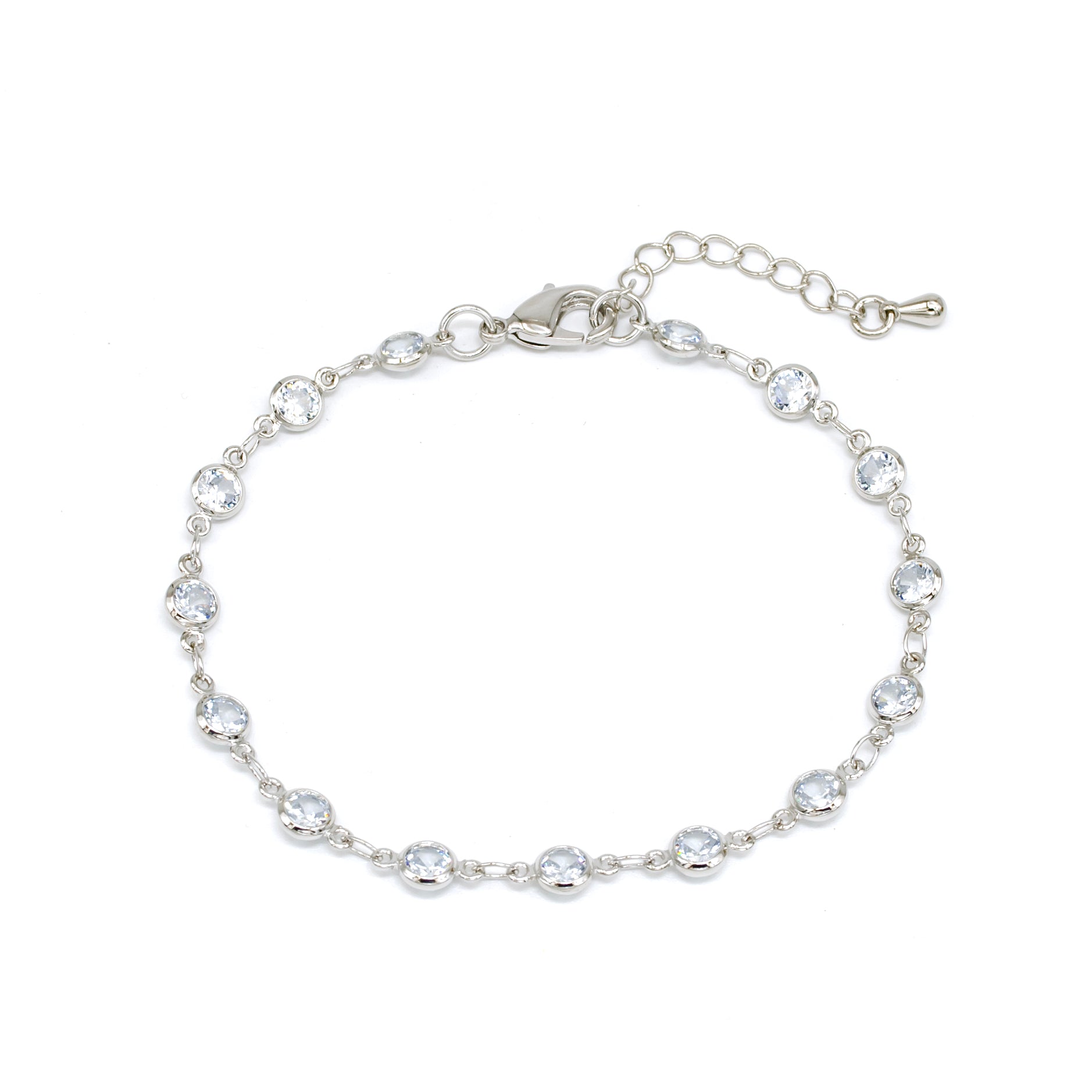 Dainty Silver Clear CZ Link Chain Bracelet ✦ BR-SJ0151