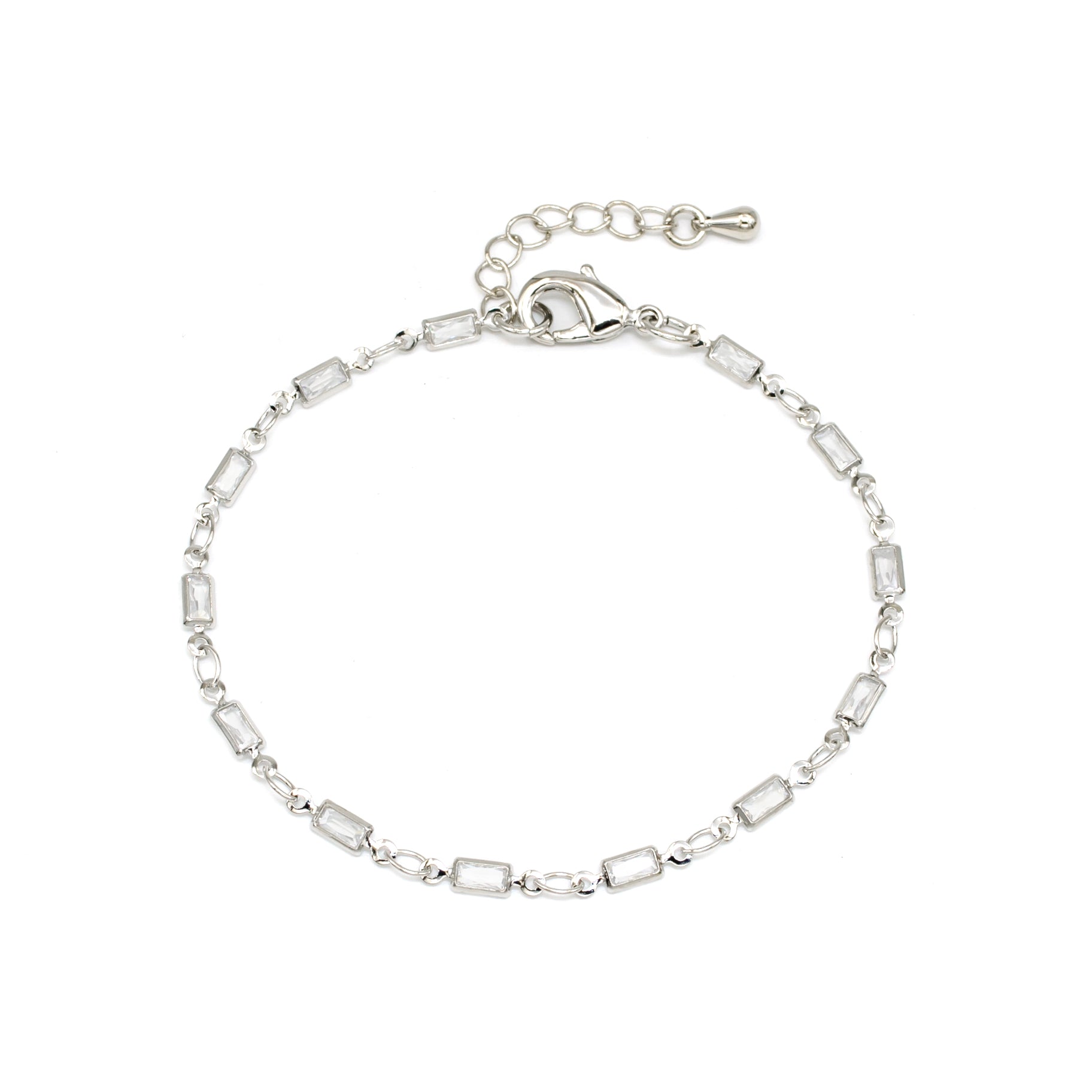 Dainty Silver Rectangle Clear CZ Chain Bracelet ✦ BR-SJ0160