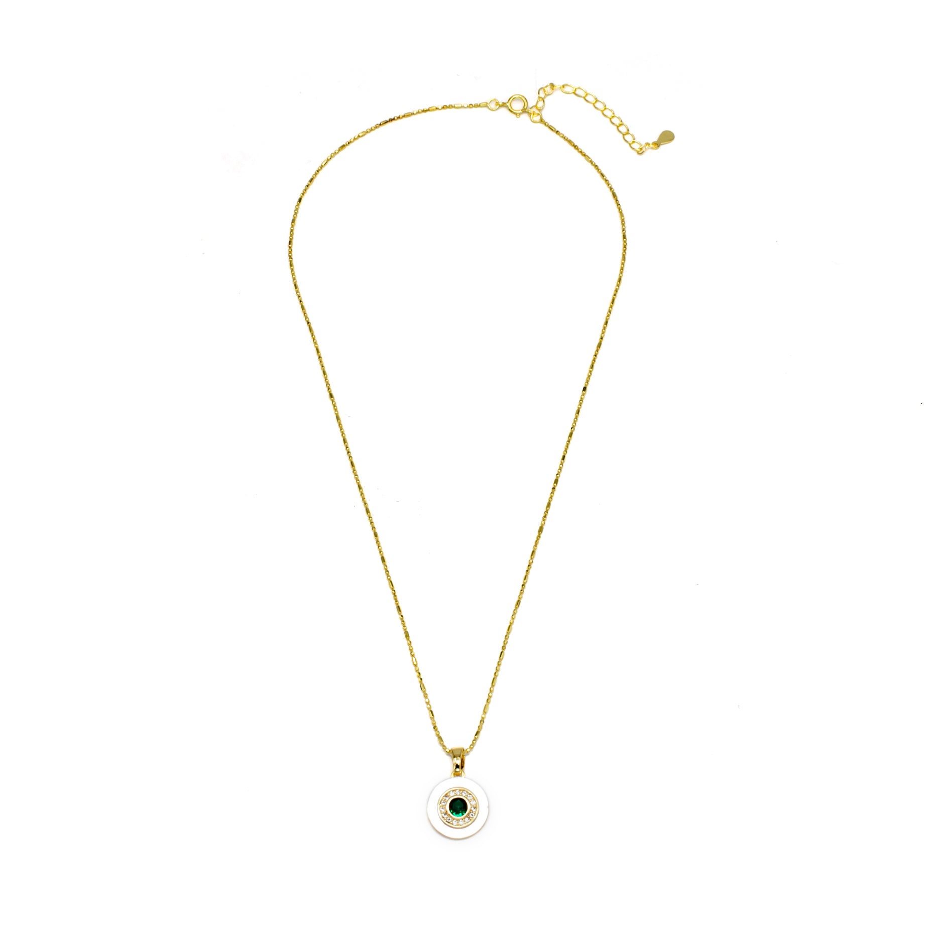Dainty gold beaded necklace with round pendant NC-SJ0243
