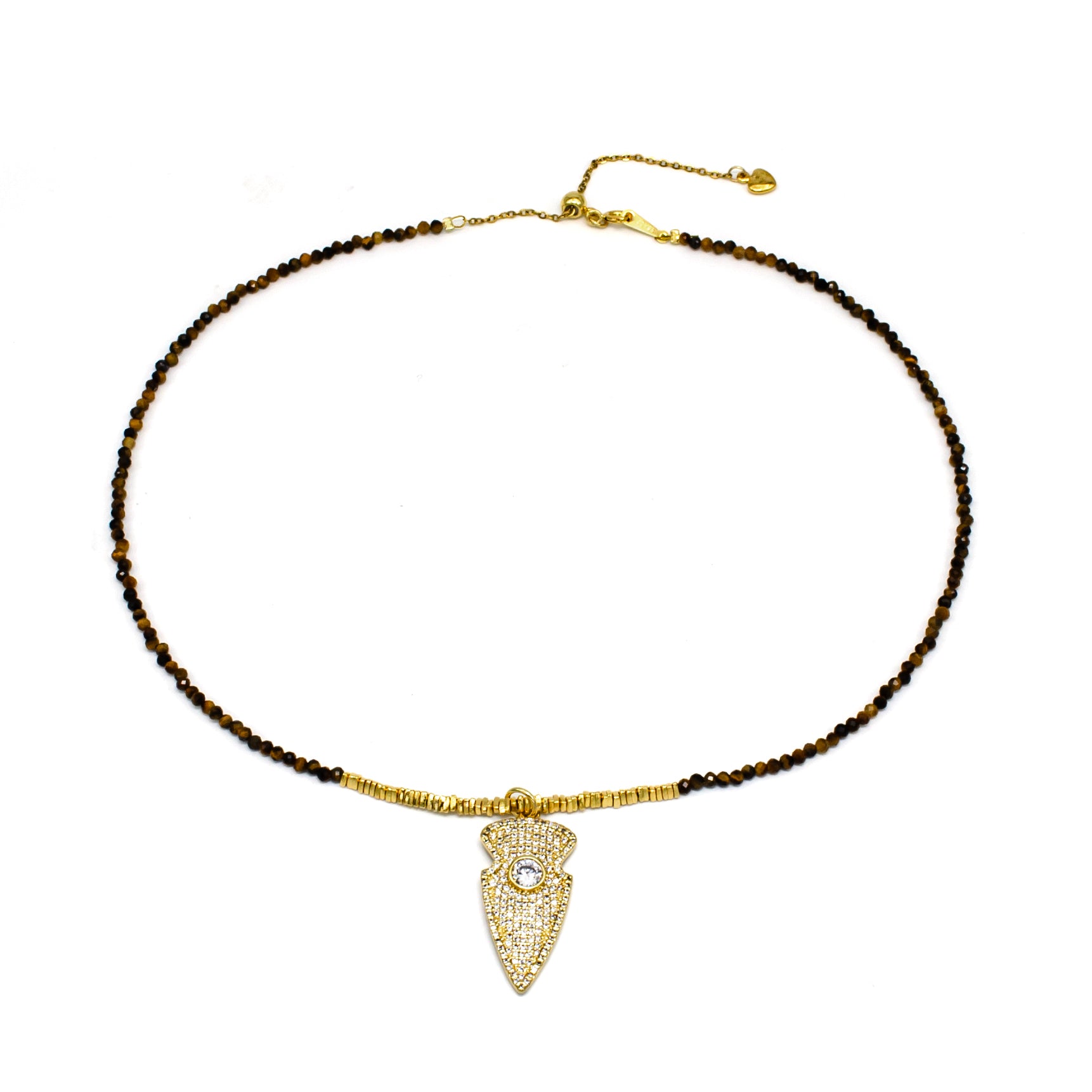 Handmade Tiger Eye Beaded Gold Chain Necklace NC-SJ0274