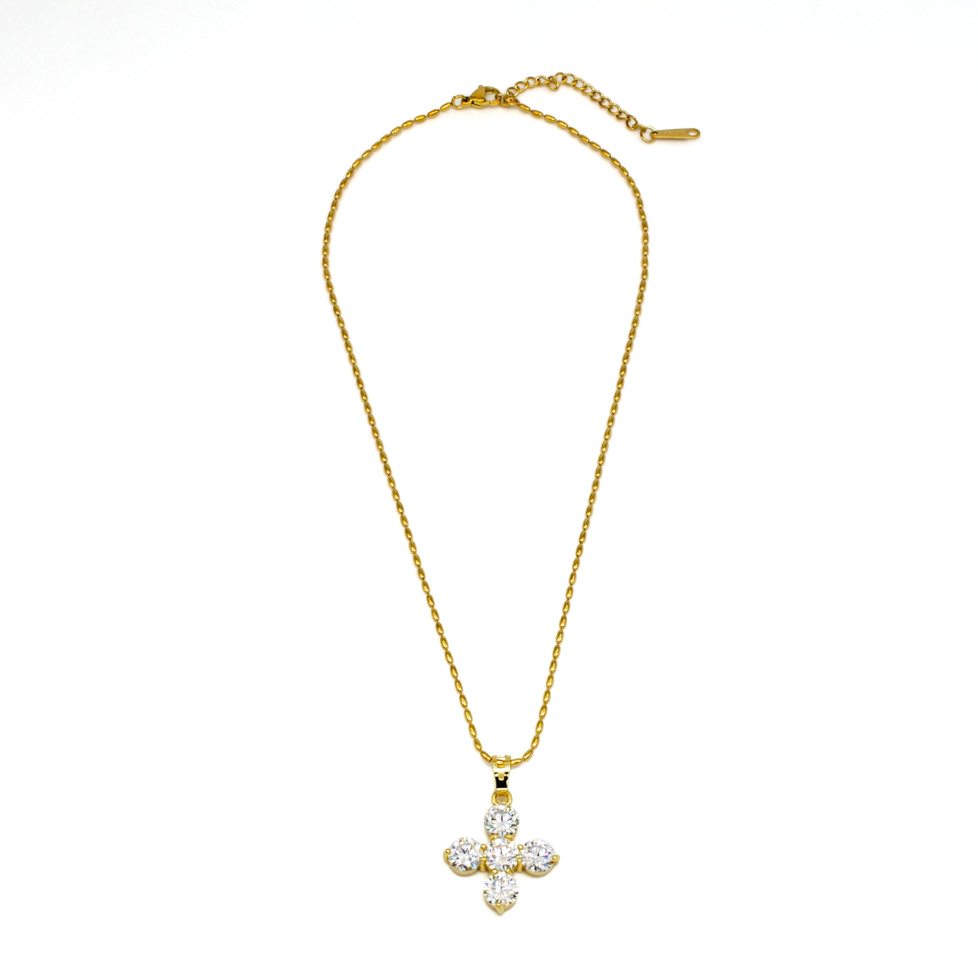 Dainty Beaded Gold Necklace Cross Charm NC-SJ0277