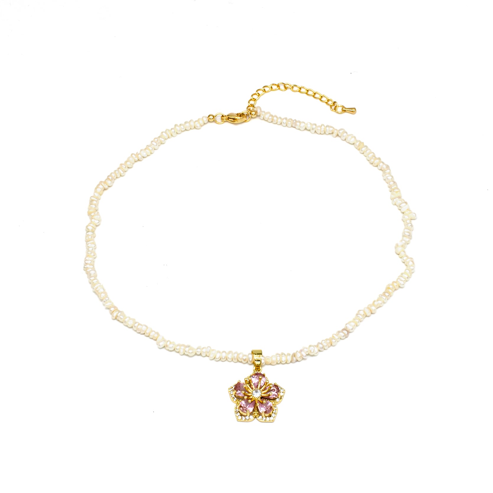 Handmade Pearl Necklace with Flower Charm ✦ NC-SJ0280