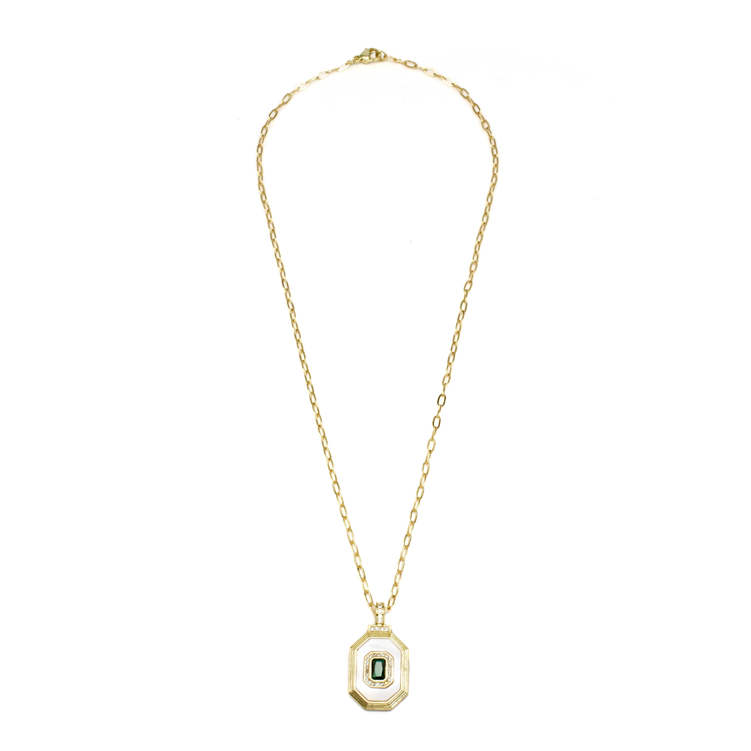 Dainty Octagon Pearl Medallion Necklace NC-SJ0302
