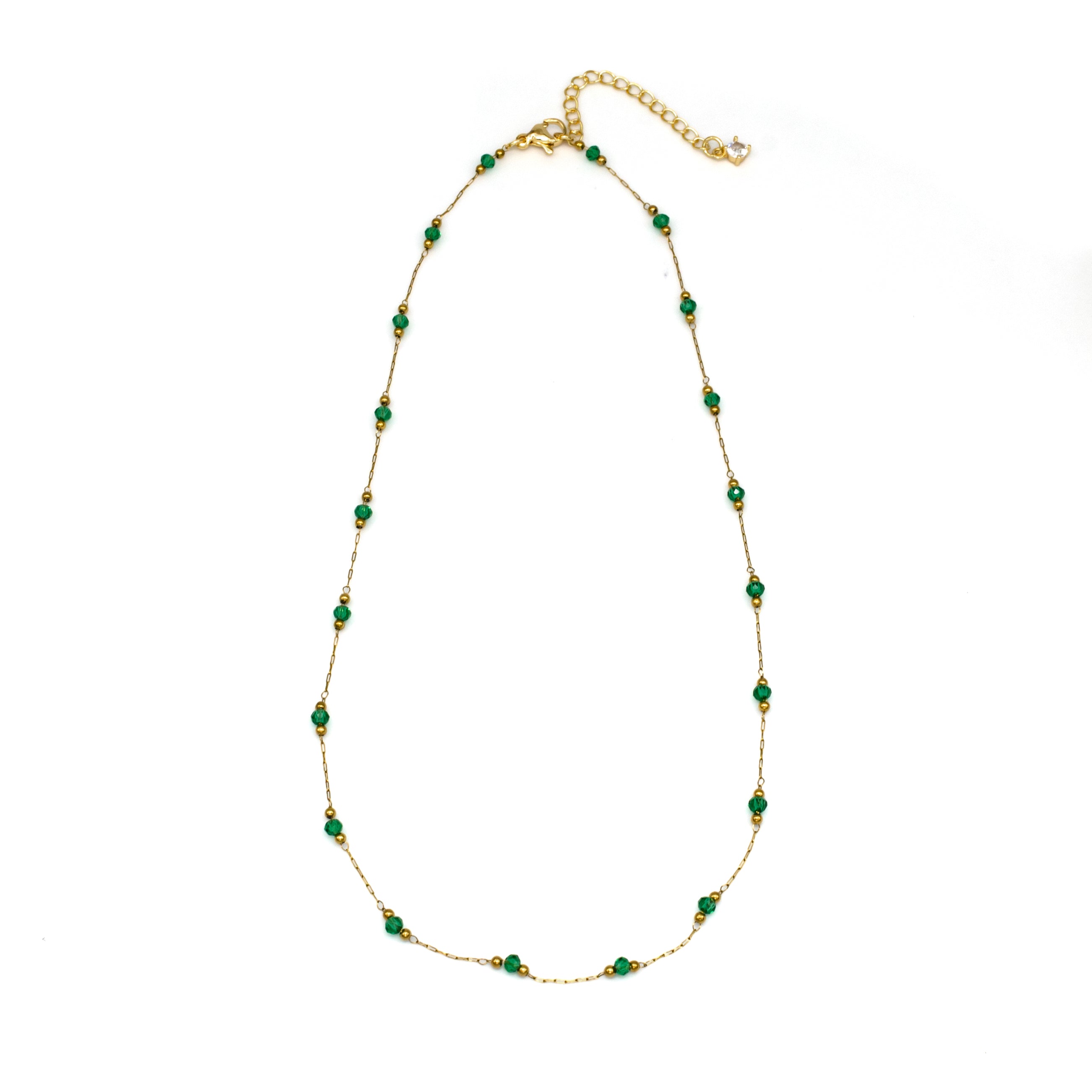 Dainty Green Bead Satellite Necklace NC-SJ0308