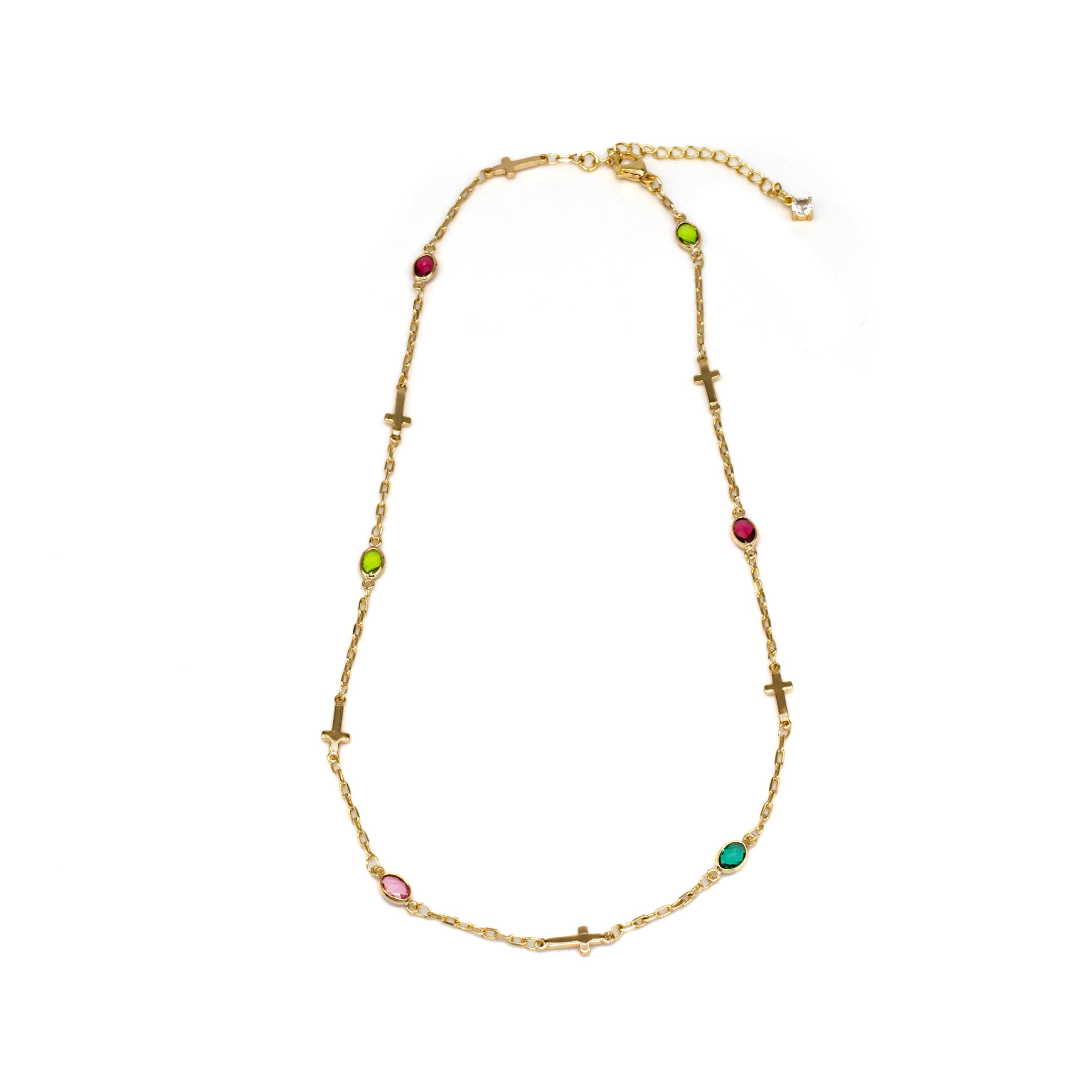 Handmade Cross Necklace with Multi Color CZ Charm ✦ NC-SJ0324