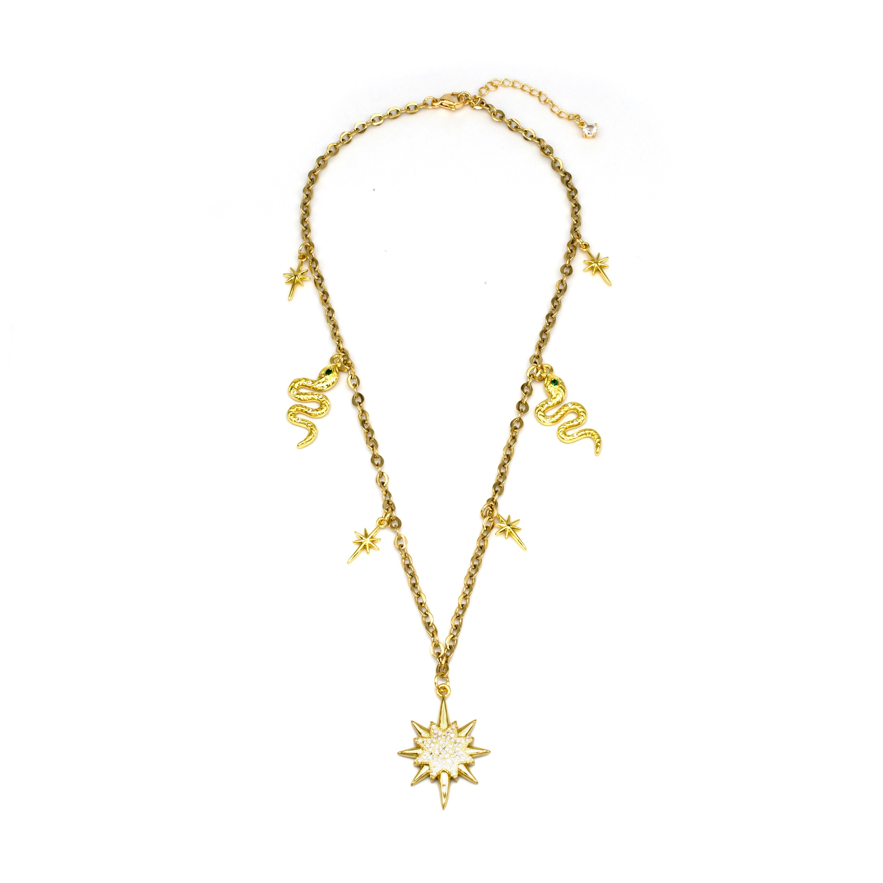 Handmade Gold Sun Necklace Charm Serpent ✦ NC-SJ0327