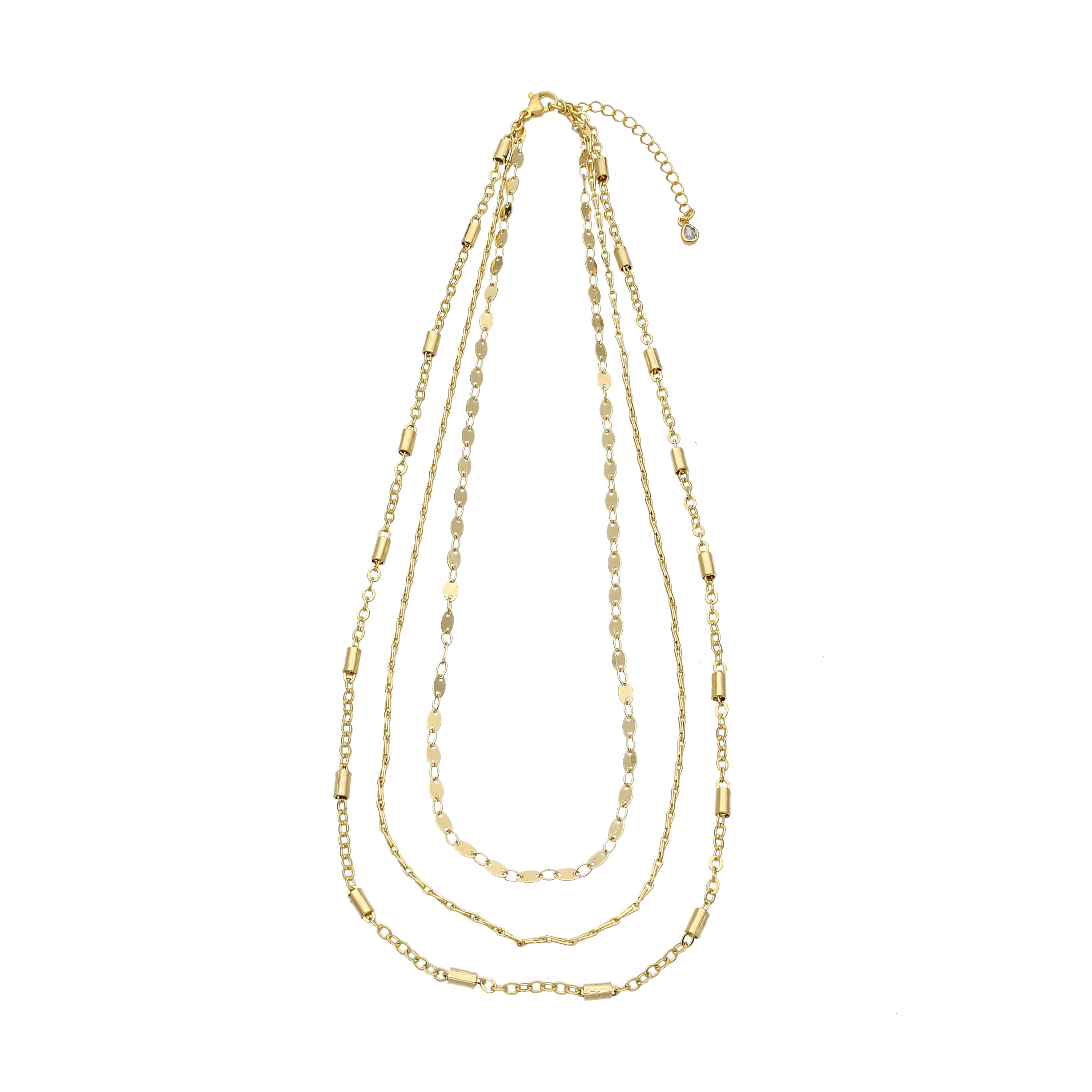 Triple Layer Beaded Satellite Gold Chain Statement Necklace CDESIGN-00362