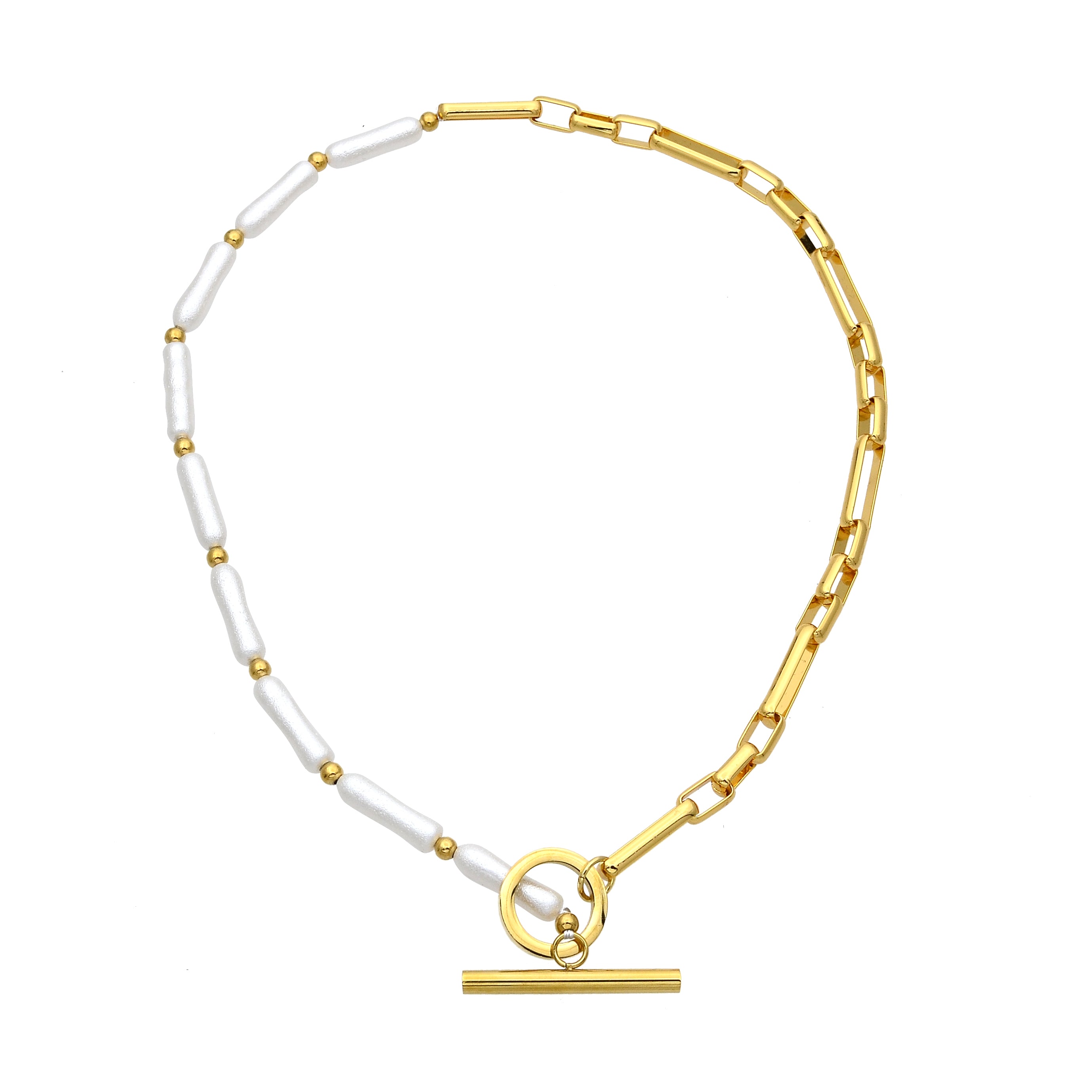 Mix Beaded Chain with Chunky Gold Chain Necklace CDESIGN-00368
